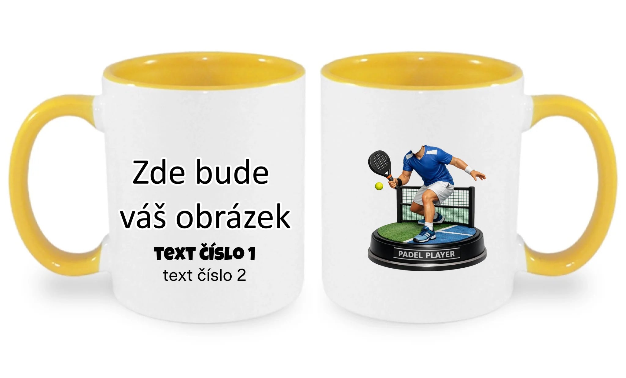 padel HLAVA hrníček oboustranný potisk hrníček Bílá žlutá 330 ml