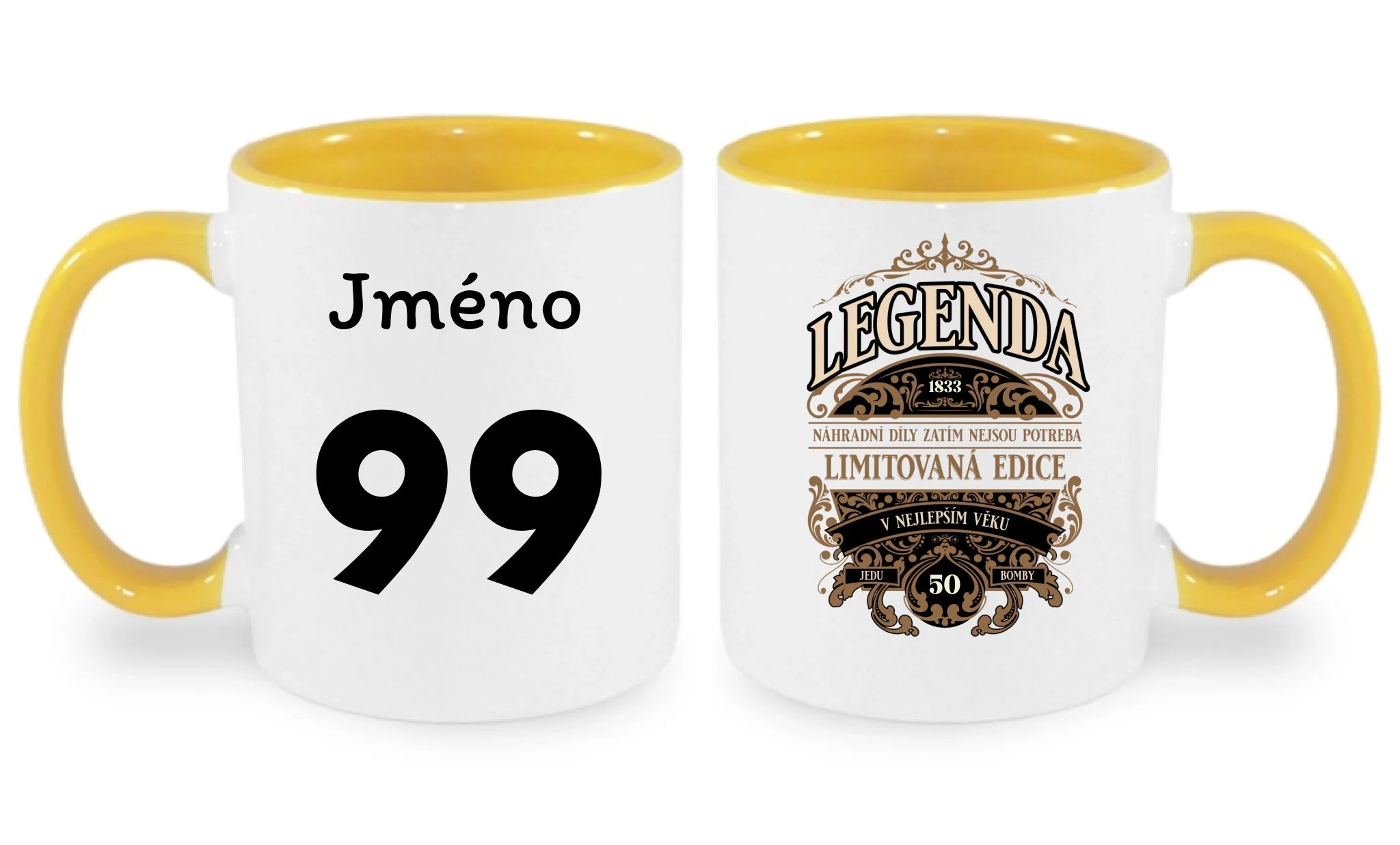 narozeniny LEGENDA hrníček oboustranný potisk hrníček Bílá žlutá 330 ml