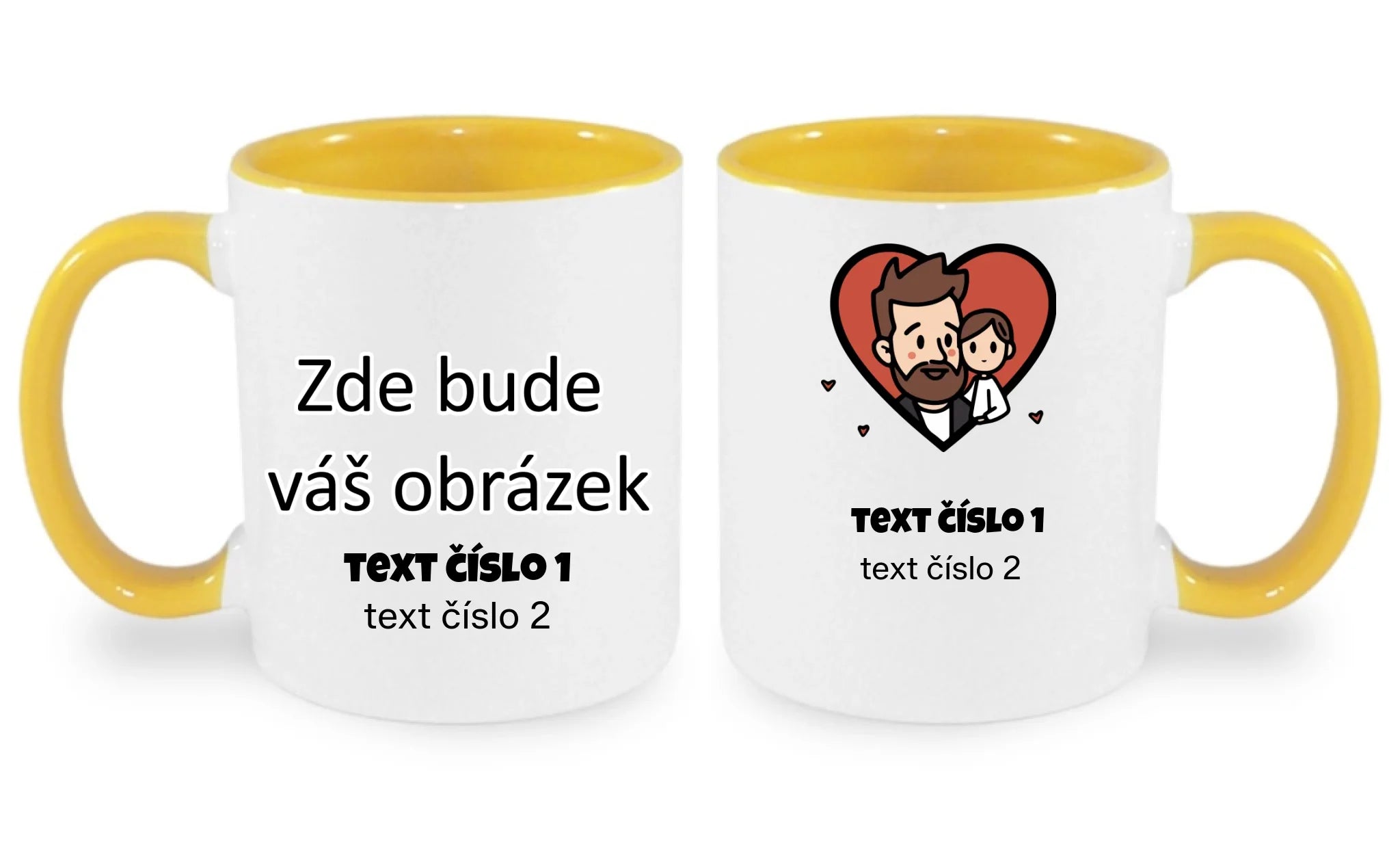 HRNÍČEK s motivem NEJ TÁTA (výběr z 10+ obrázků, možnost doplnit vlastní texty) oboustranný potisk hrníček Bílá žlutá 330 ml