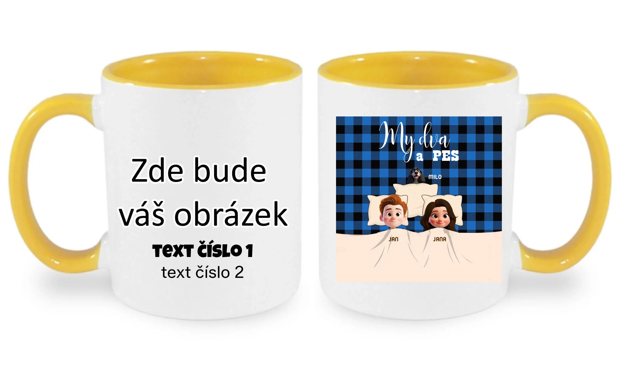 NAŠE SMEČKA - VYTVOŘTE SI MOTIV NA MÍRU hrníček oboustranný potisk hrníček Bílá žlutá 330 ml