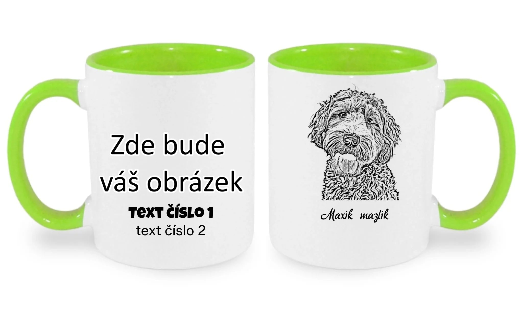 SKICA Z FOTKY - VLOŽTE FOTO A DOPLŇTE JMÉNO hrníček oboustranný potisk hrníček Bílá zelená 330 ml
