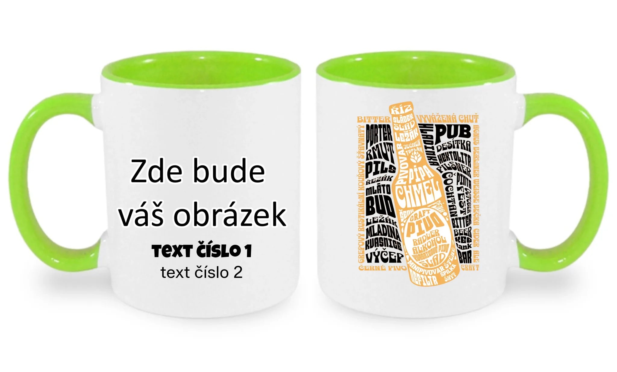 PIVO hrníček (5+ motivů) oboustranný potisk hrníček Bílá zelená 330 ml