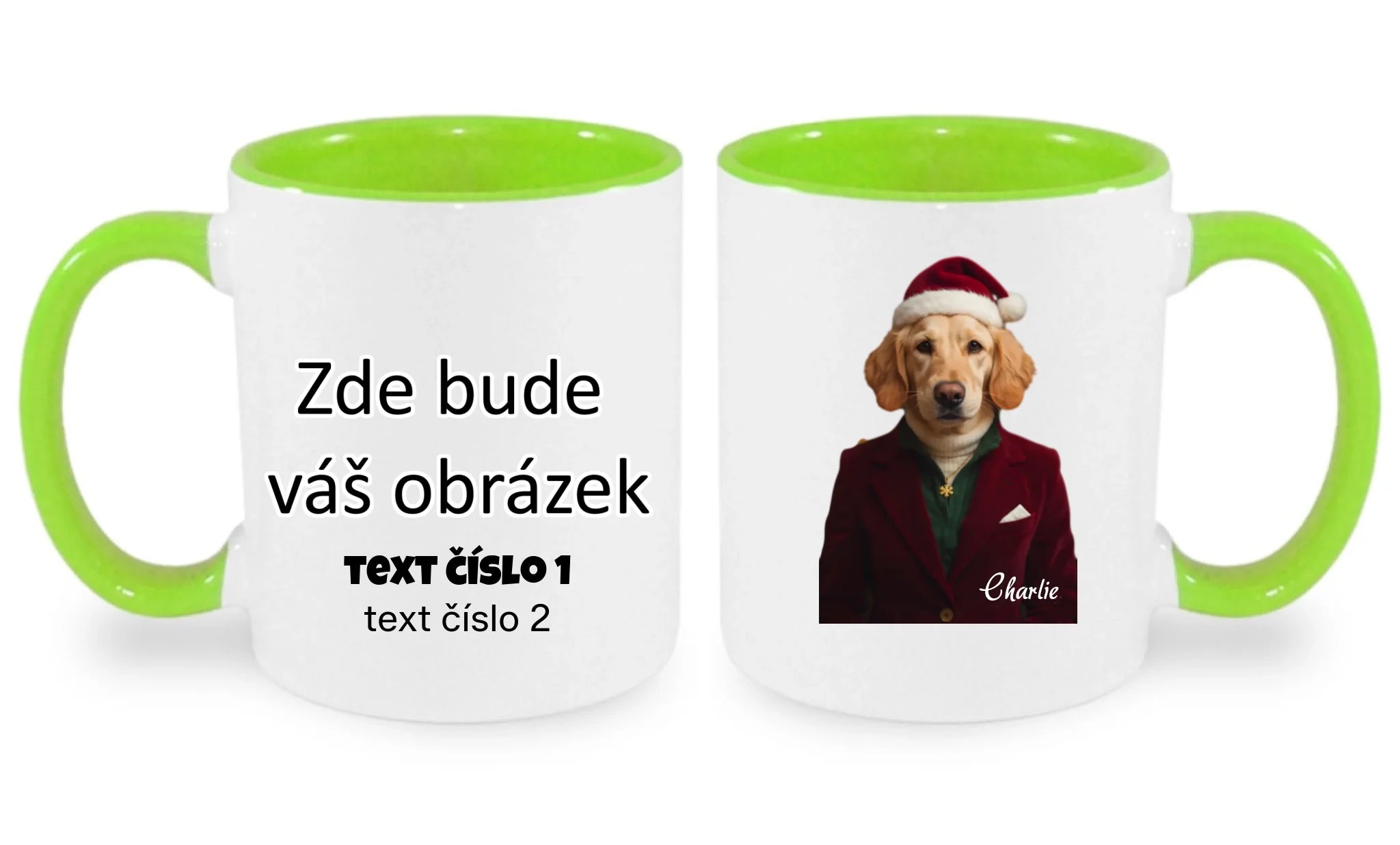 GLAMOUR PROMĚNA AI - VLOŽÍTE FOTO, DOPLNÍTE JMÉNO hrníček oboustranný potisk hrníček Bílá zelená 330 ml