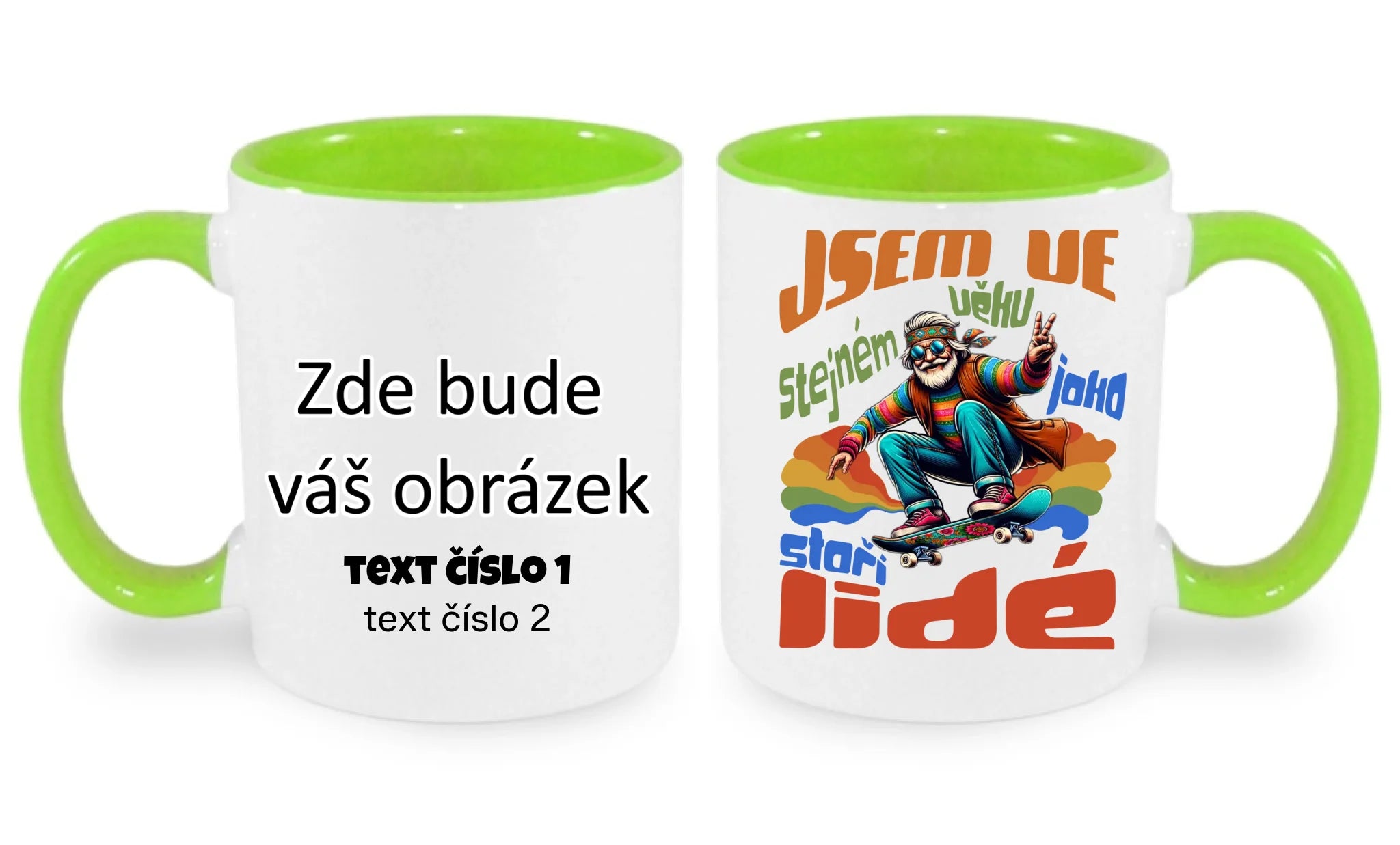 HRNÍČEK s motivem DĚDEČEK oboustranný potisk hrníček Bílá zelená 330 ml
