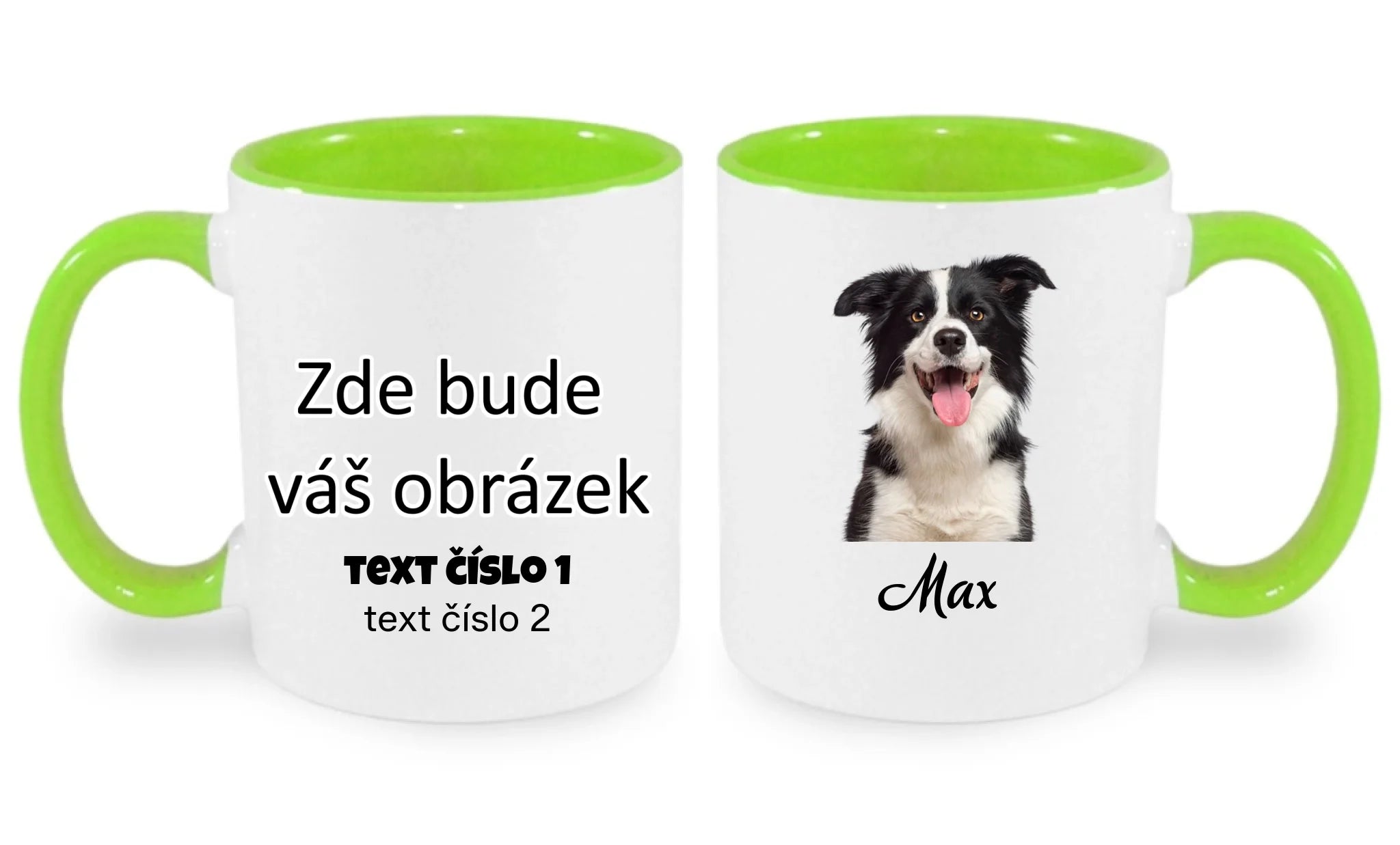 PORTRÉT - VLOŽÍTE FOTO A JMÉNO, ODSTRANÍ SE POZADÍ hrníček oboustranný potisk hrníček Bílá zelená 330 ml