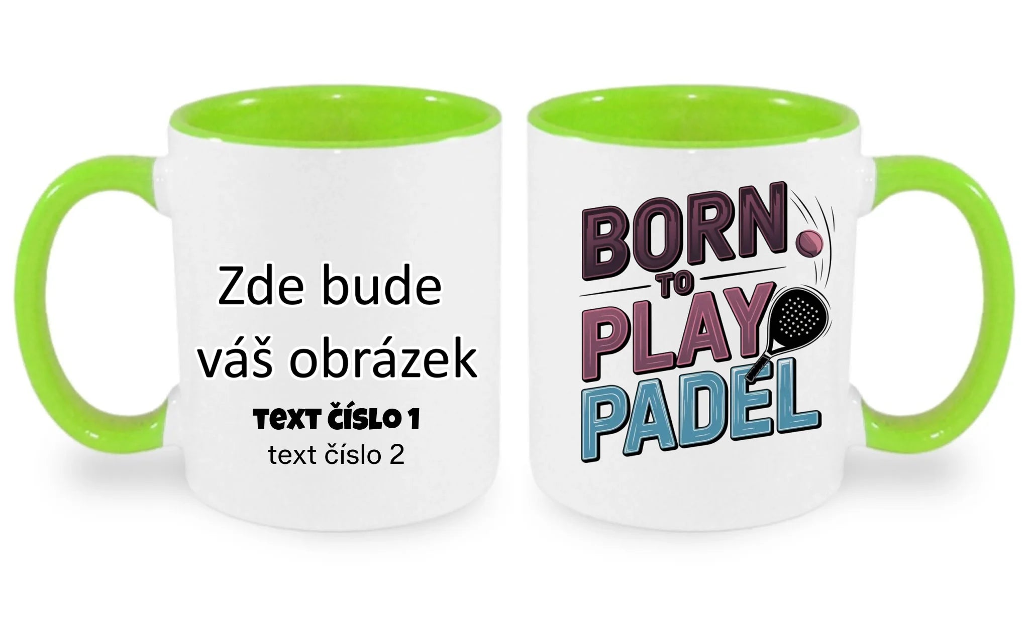 PRO HRÁČE PADELU (výběr z 18+ motivů) hrníček oboustranný potisk hrníček Bílá zelená 330 ml