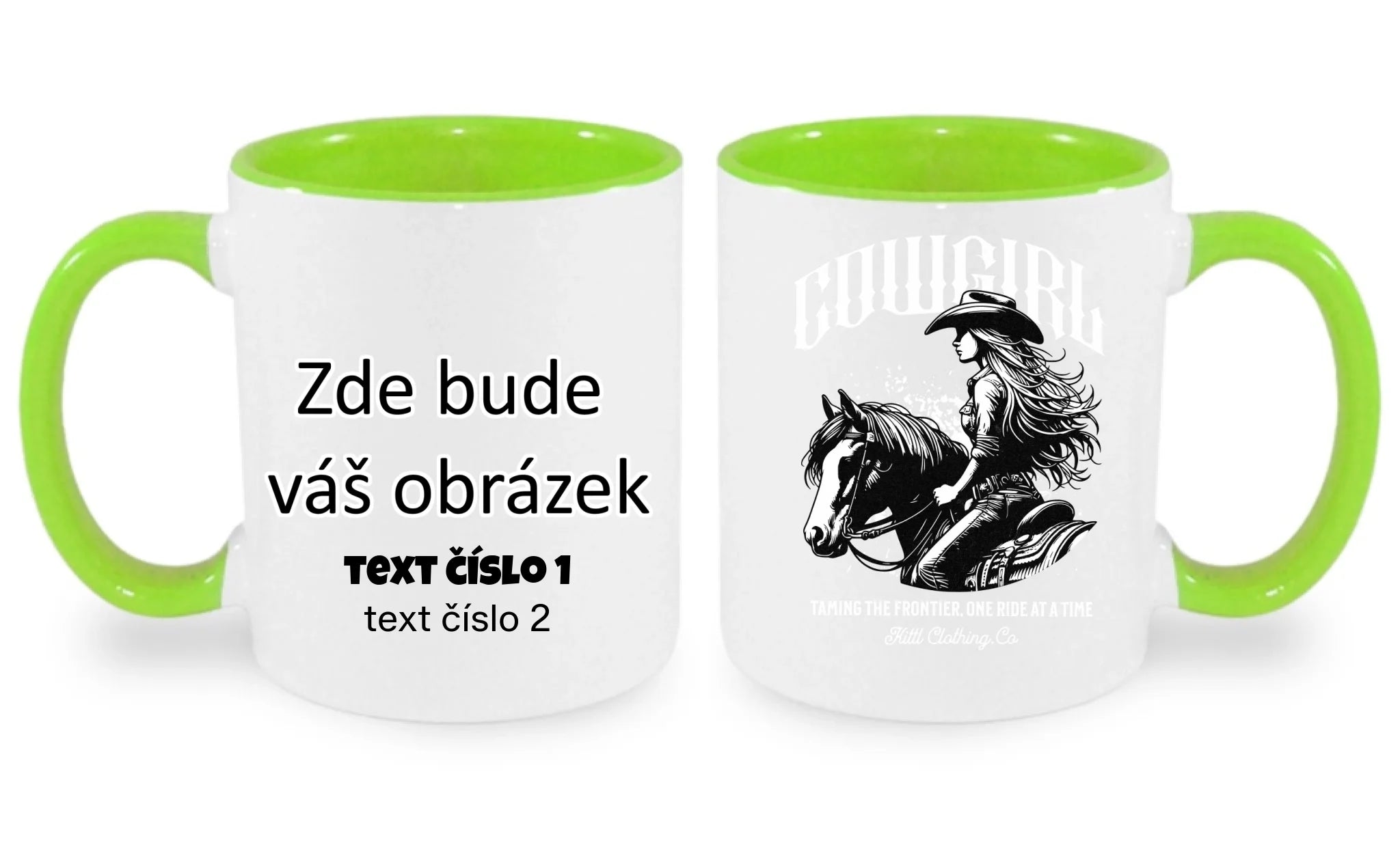 COWGIRL (výběr z 5 motivů) hrníček oboustranný potisk hrníček Bílá zelená 330 ml
