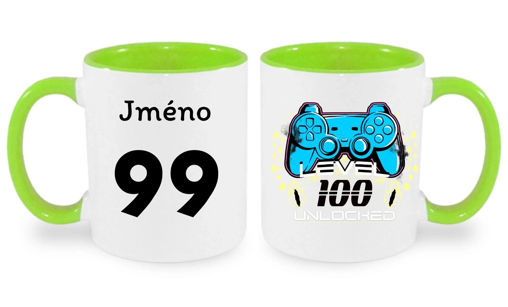narozeniny LEVEL UNLOCKED hrníček oboustranný potisk hrníček Bílá zelená 330 ml