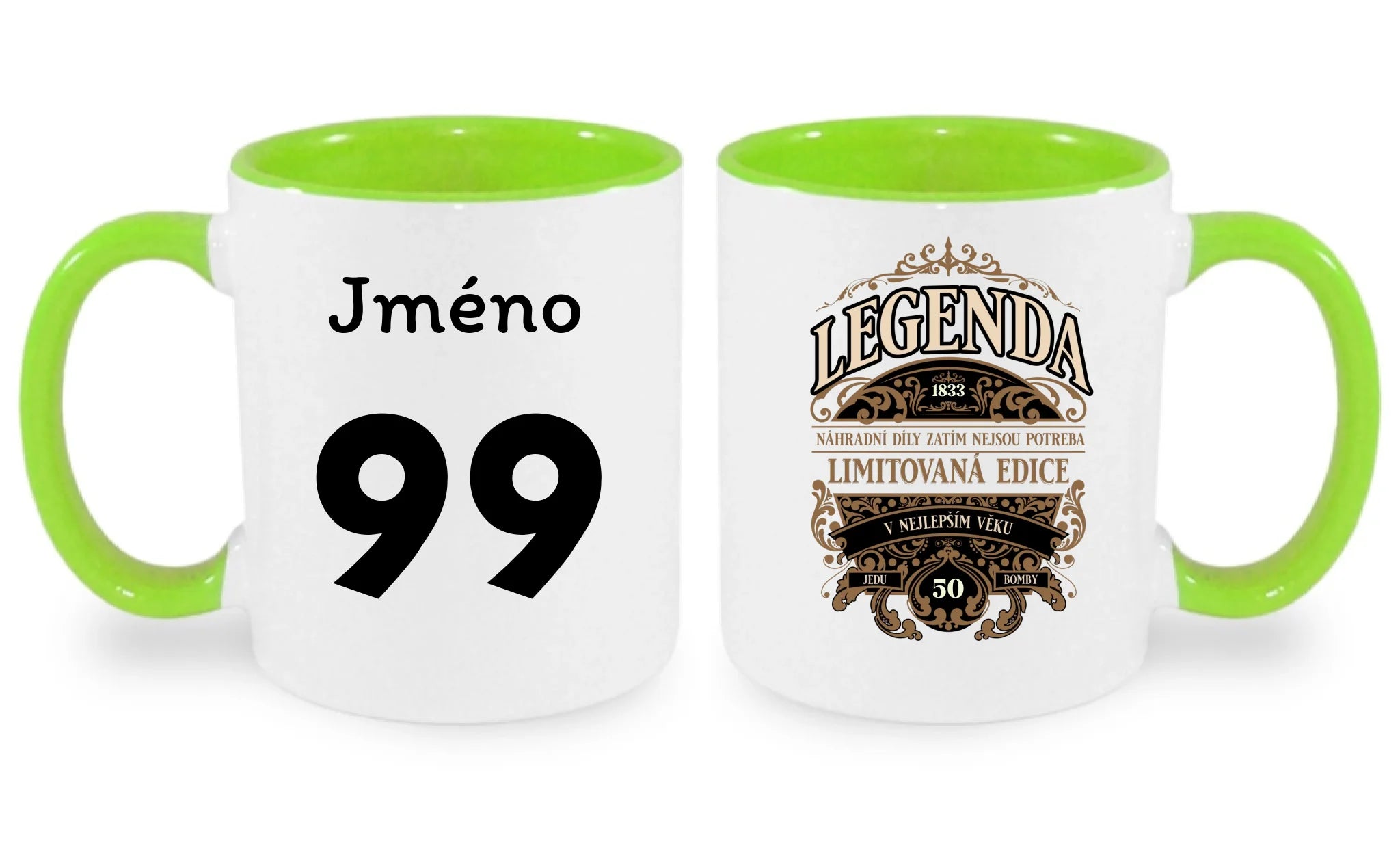 narozeniny LEGENDA hrníček oboustranný potisk hrníček Bílá zelená 330 ml