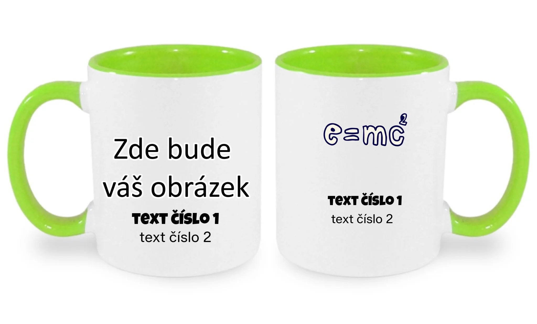 VÝBĚR OBRÁZKŮ S MOTIVEM UČITEL (10+motivů) a MOŽNOST DOPLNIT VLASTNÍ TEXTY hrníček oboustranný potisk hrníček Bílá zelená 330 ml