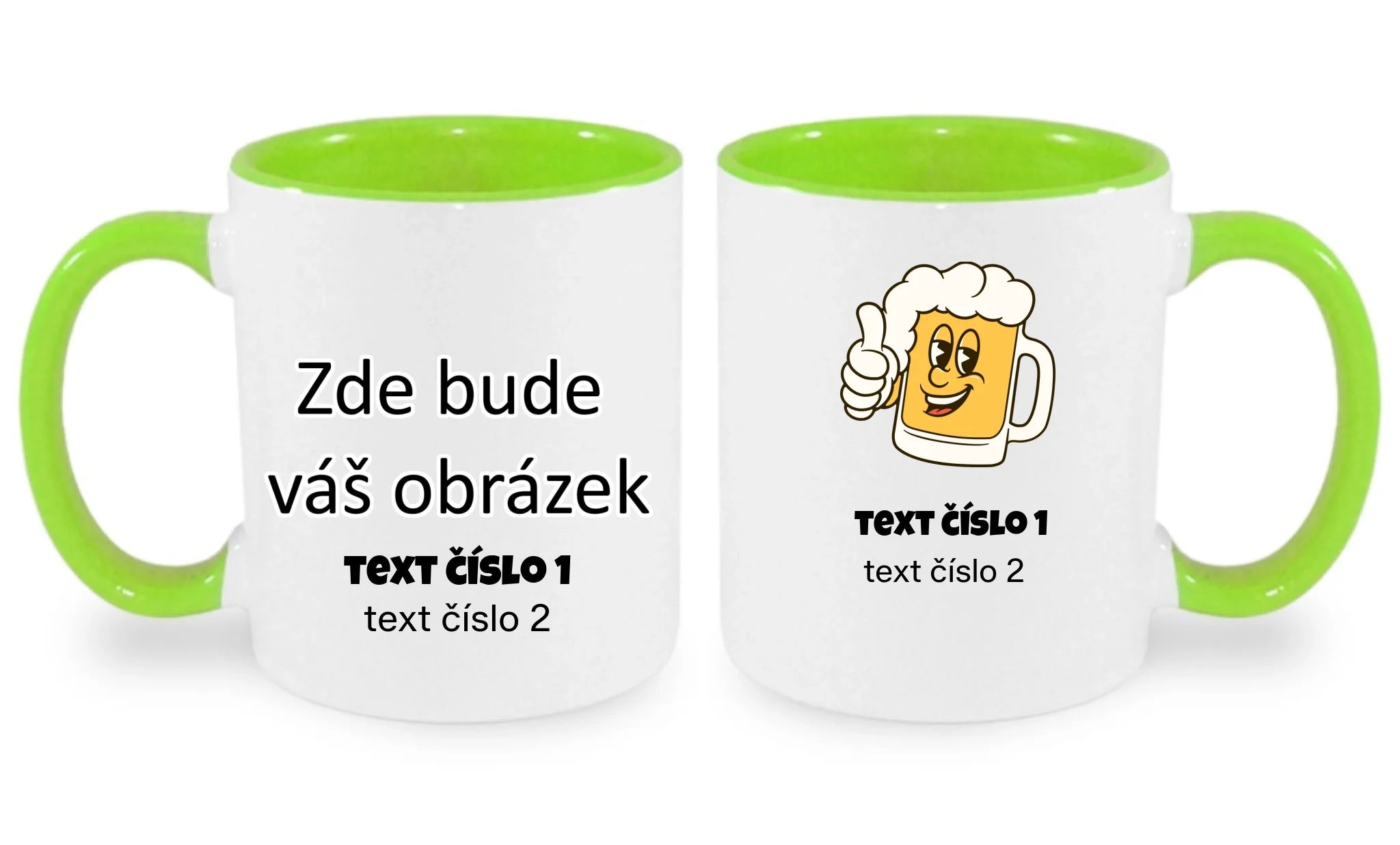 PIVO VÝBĚR OBRÁZKU (10+motivů) a MOŽNOST DOPLNIT VLASTNÍ TEXTY hrníček oboustranný potisk hrníček Bílá zelená 330 ml