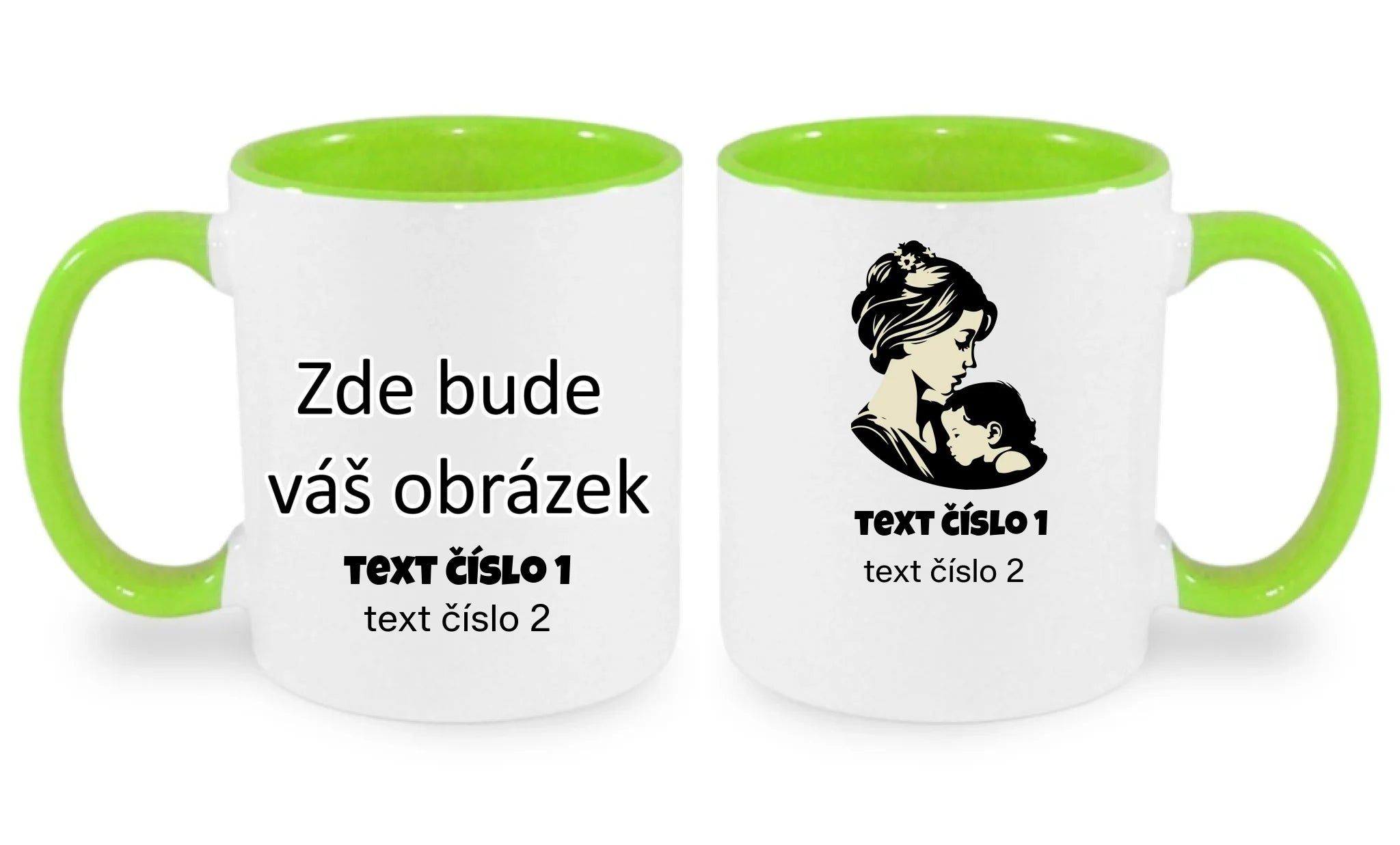 NEJ MÁMA VÝBĚR OBRÁZKU (10+motivů) a MOŽNOST DOPLNIT VLASTNÍ TEXTY hrníček oboustranný potisk hrníček Bílá zelená 330 ml