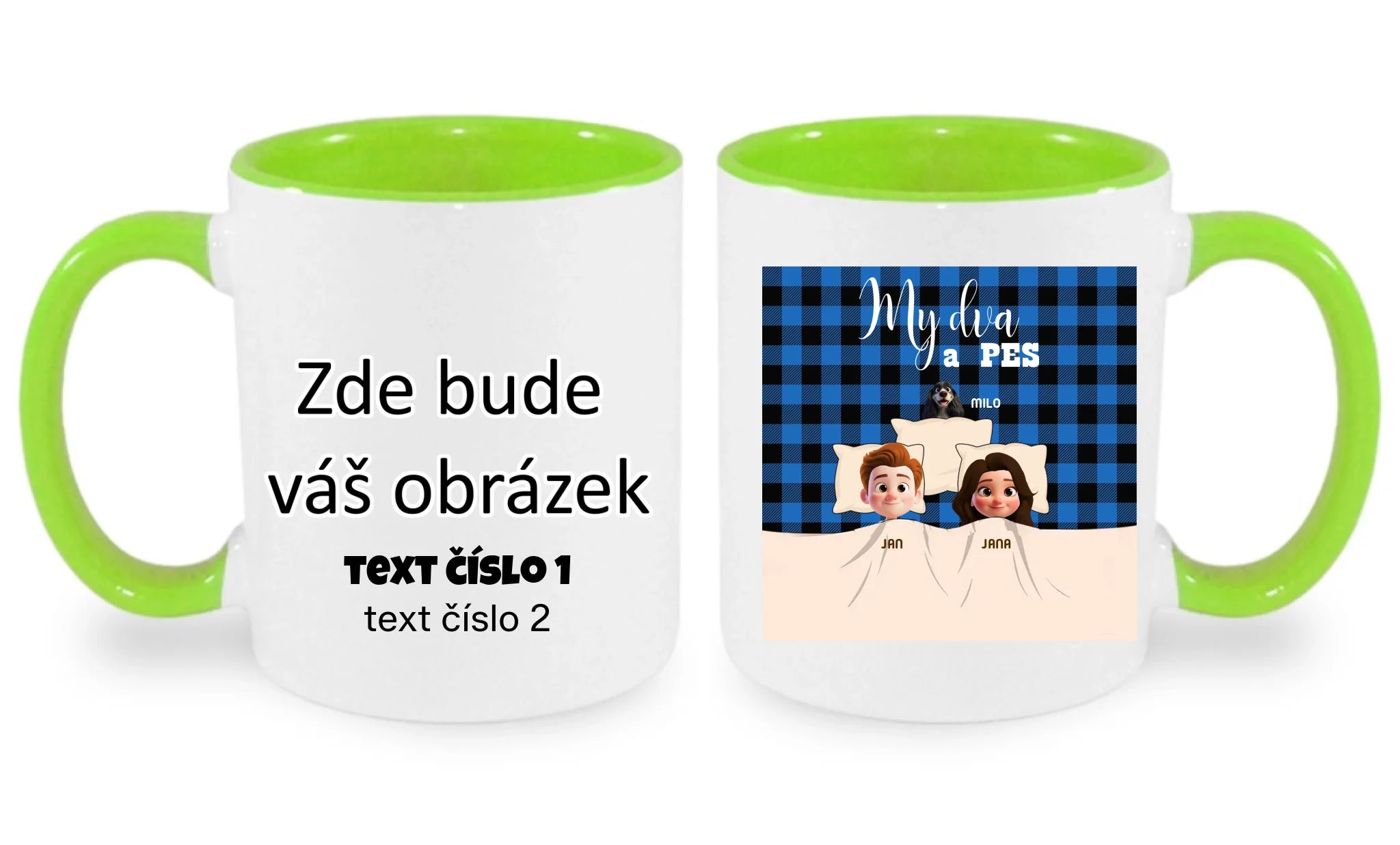 NAŠE SMEČKA - VYTVOŘTE SI MOTIV NA MÍRU hrníček oboustranný potisk hrníček Bílá zelená 330 ml