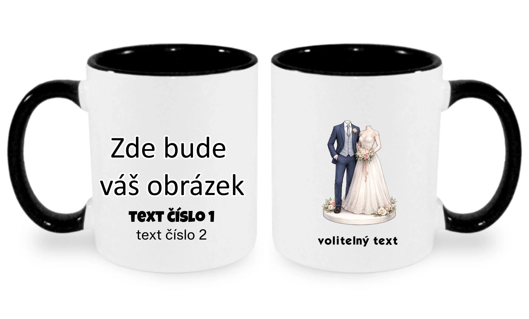 NOVOMANŽELÉ (ZATÍM) BEZ HLAVY - VLOŽTE FOTO, AUTOMATICKÝ OŘEZ hrníček oboustranný potisk hrníček Bílá černá 330 ml