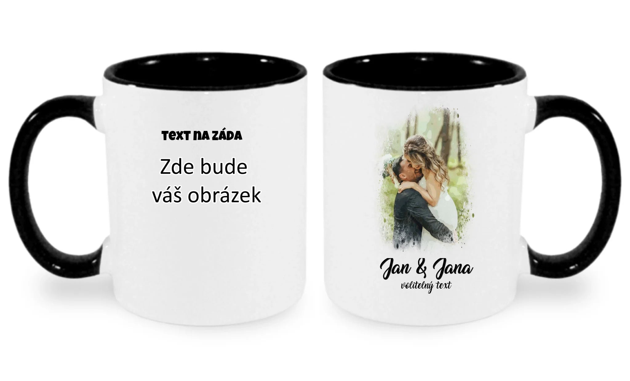 SVATEBNÍ FOTO - VLOŽTE FOTO A DOPLŇTE TEXTY hrníček oboustranný potisk hrníček Bílá černá 330 ml
