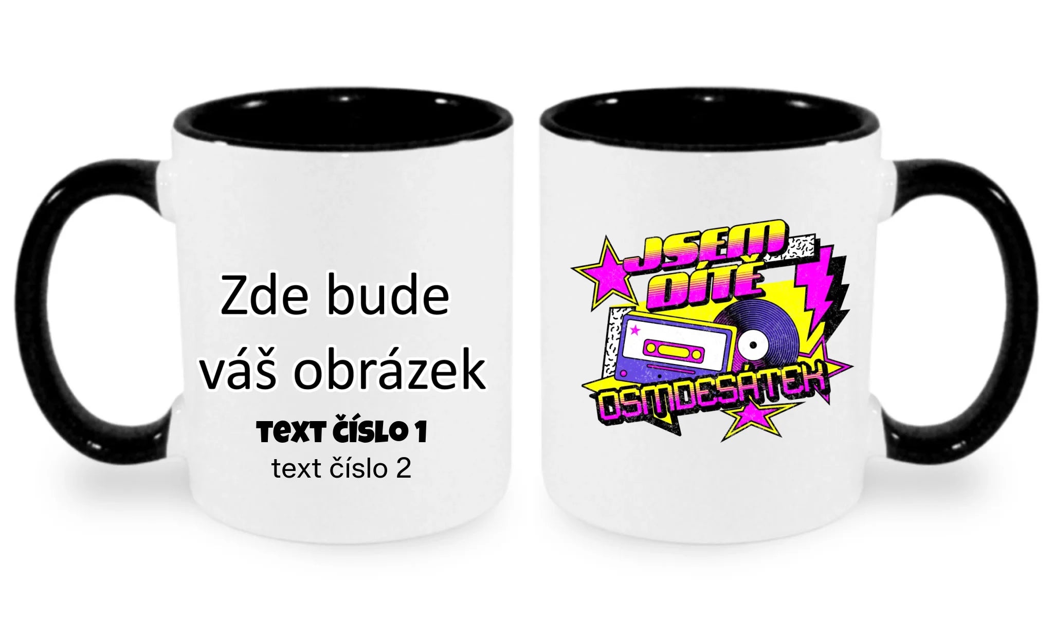 DÍTĚ OSMDESÁTEK (výběr ze 3 motivů) hrníček oboustranný potisk hrníček Bílá černá 330 ml