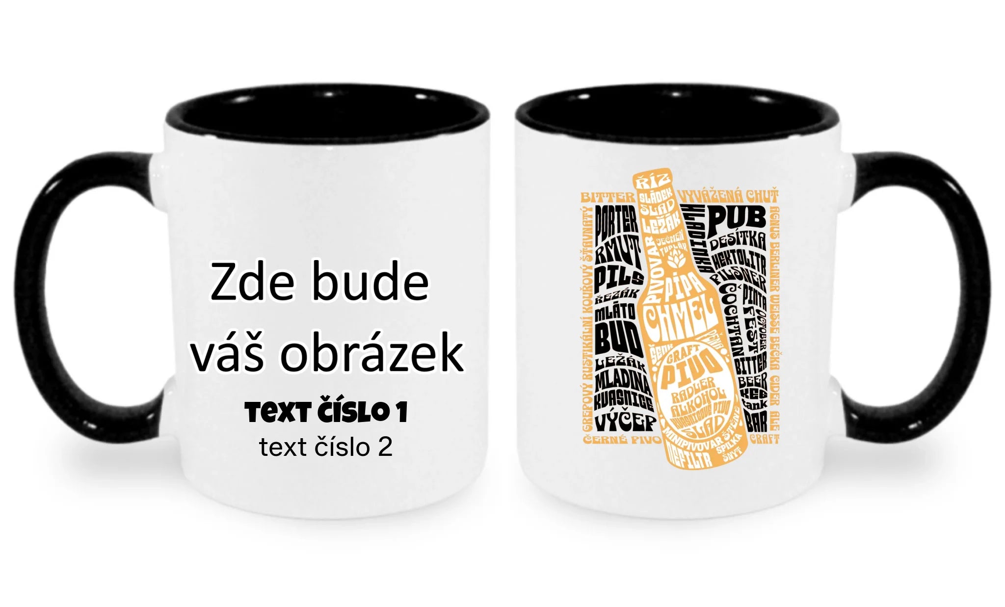 PIVO hrníček (5+ motivů) oboustranný potisk hrníček Bílá černá 330 ml