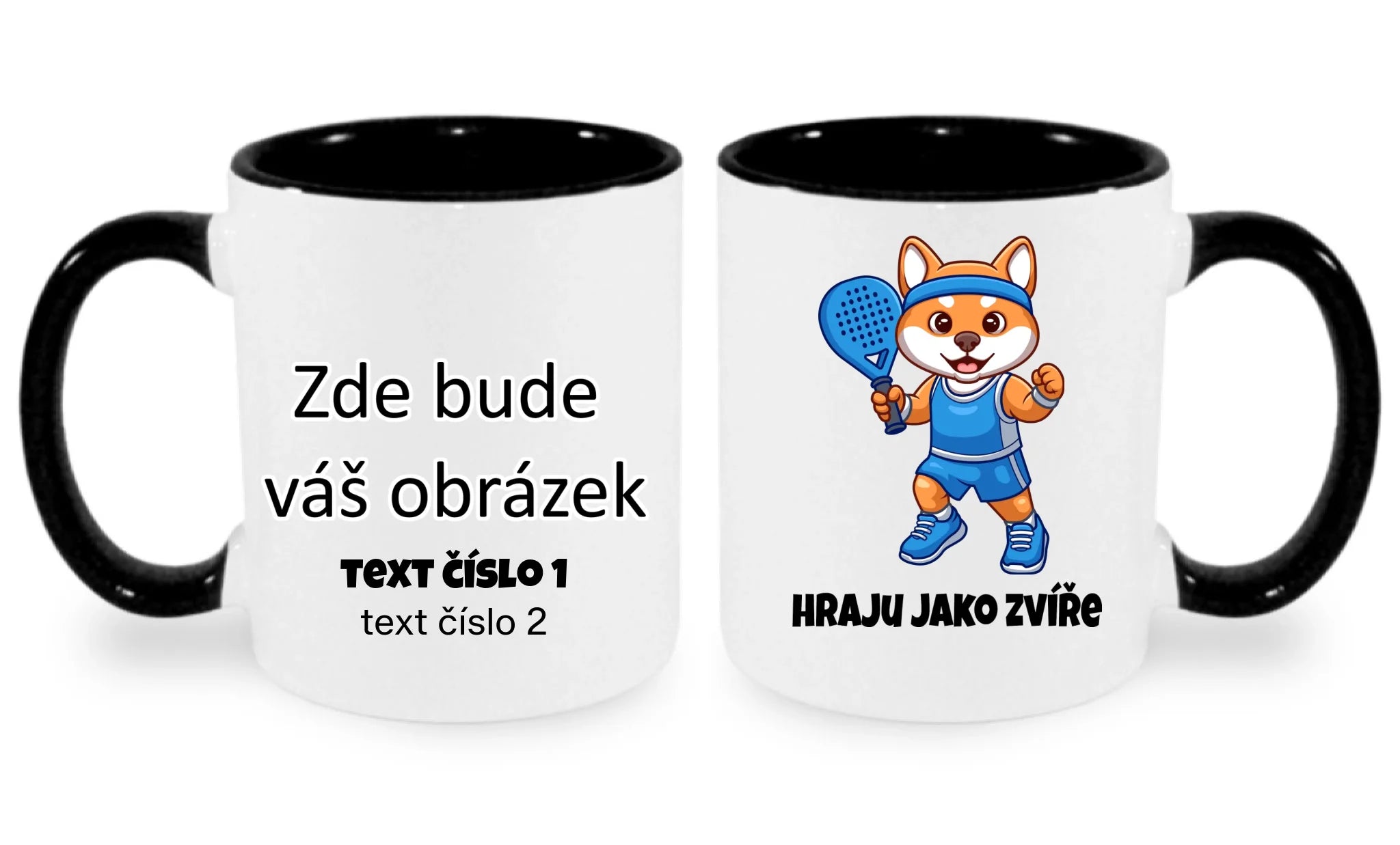 HRNÍČEK s motivem PADEL HRAJU JAKO ZVÍŘE (výběr ze 3 potisků) oboustranný potisk hrníček Bílá černá 330 ml