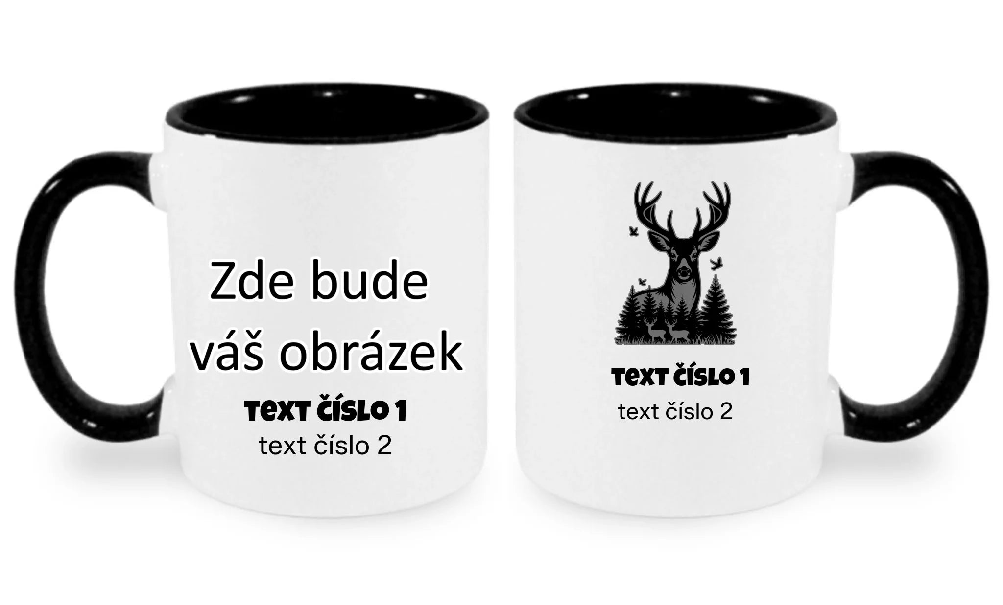 myslivost VÝBĚR OBRÁZKU (10+motivů) a MOŽNOST DOPLNIT VLASTNÍ TEXTY hrníček oboustranný potisk hrníček Bílá černá 330 ml