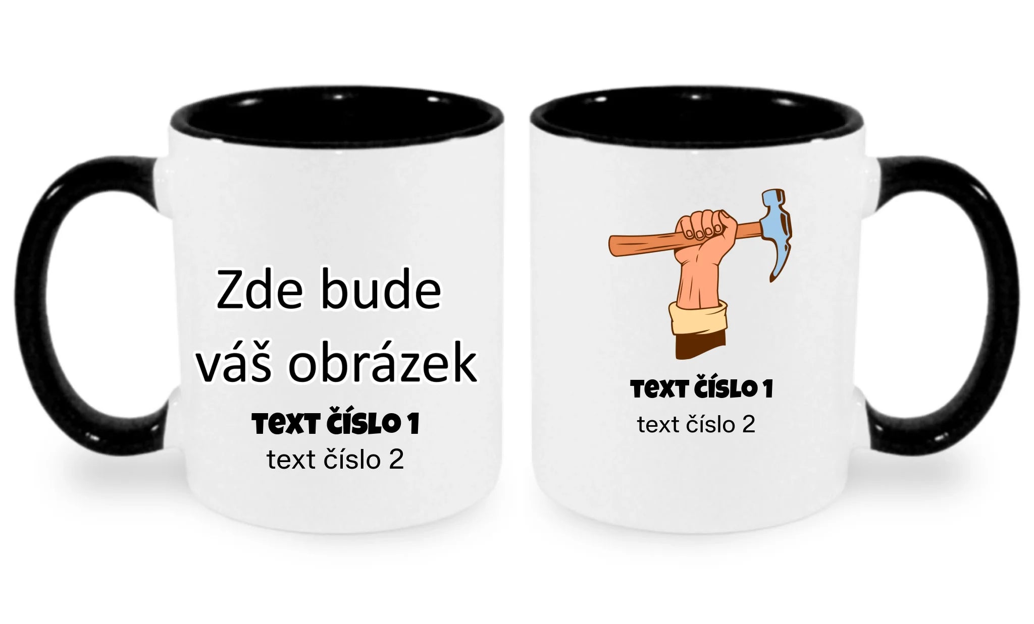 HRNÍČEK s motivem PRÁCE (výběr z 10+ potisků a možnost doplnit vlastní texty) oboustranný potisk hrníček Bílá černá 330 ml
