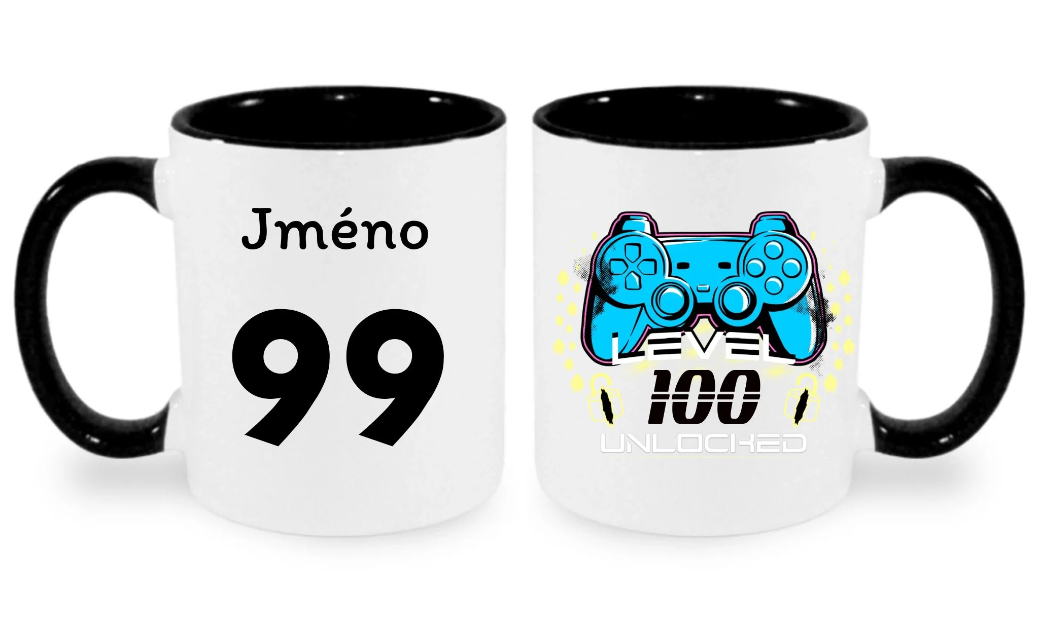 narozeniny LEVEL UNLOCKED hrníček oboustranný potisk hrníček Bílá černá 330 ml