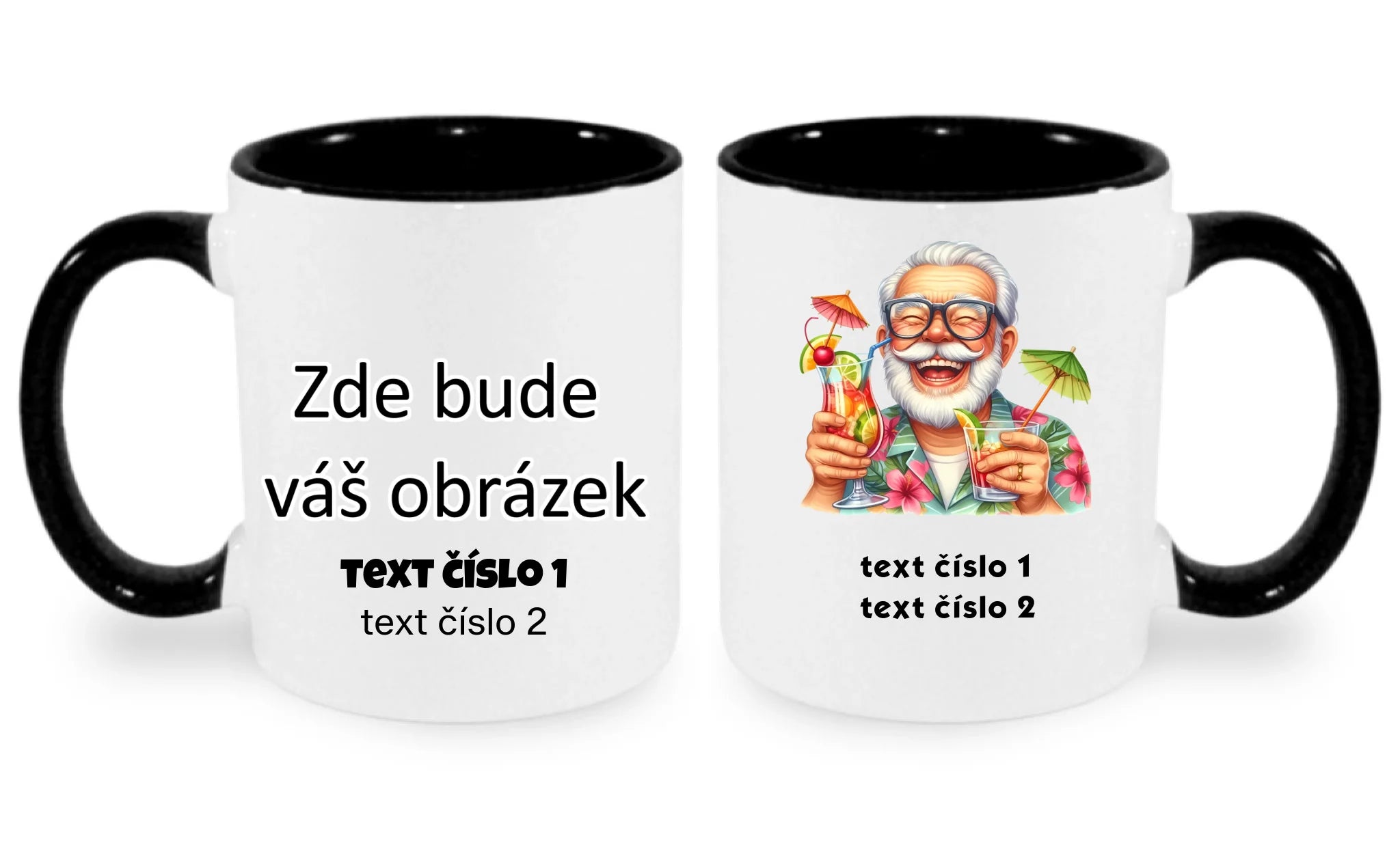 HRNÍČEK s motivem DĚDEČEK (výběr z 10+ obrázků, možnost doplnit vlastní texty) oboustranný potisk hrníček Bílá černá 330 ml