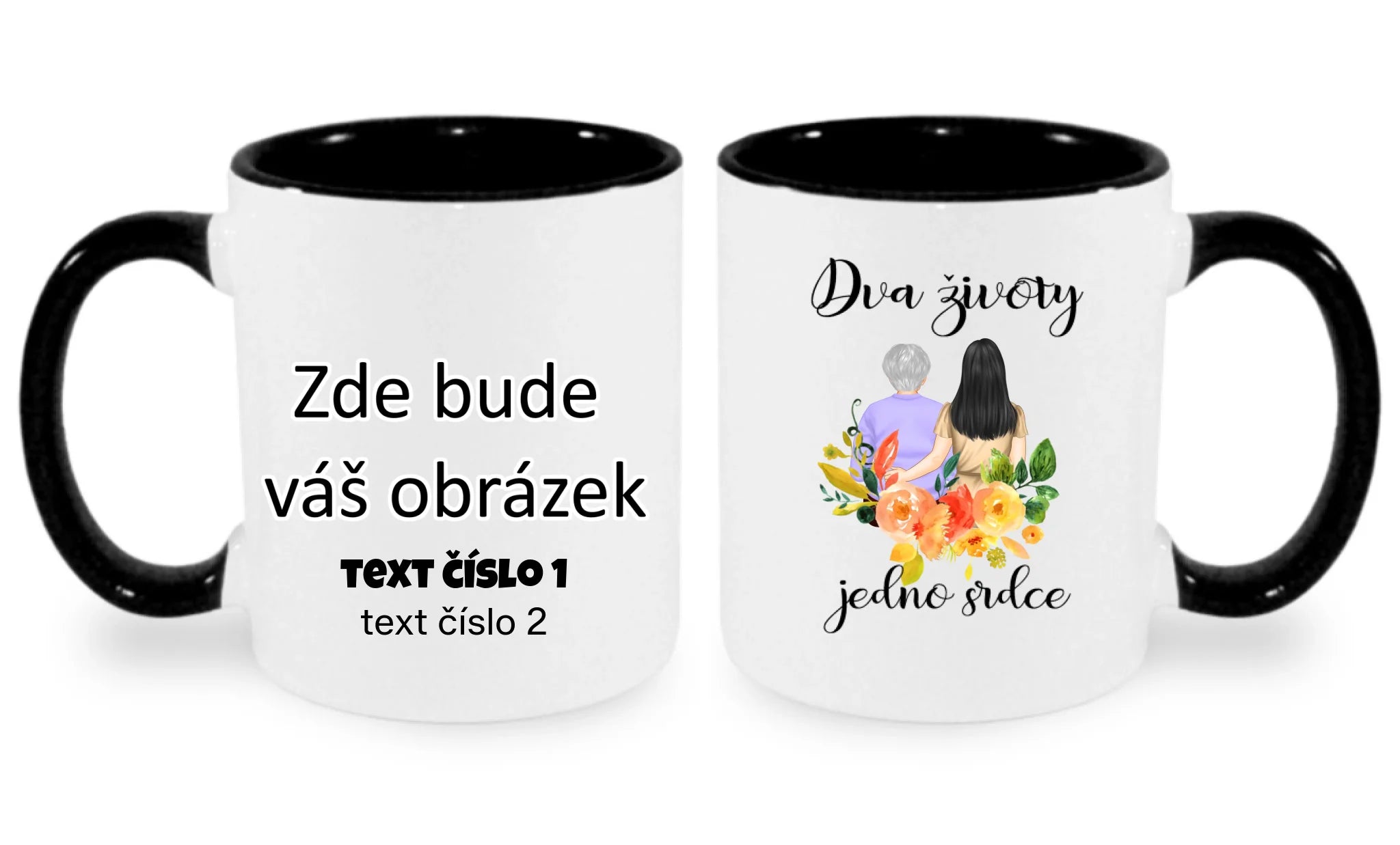 HRNÍČEK s motivem MÁMA A DCERA (vyberete nebo vložíte text) oboustranný potisk hrníček Bílá černá 330 ml