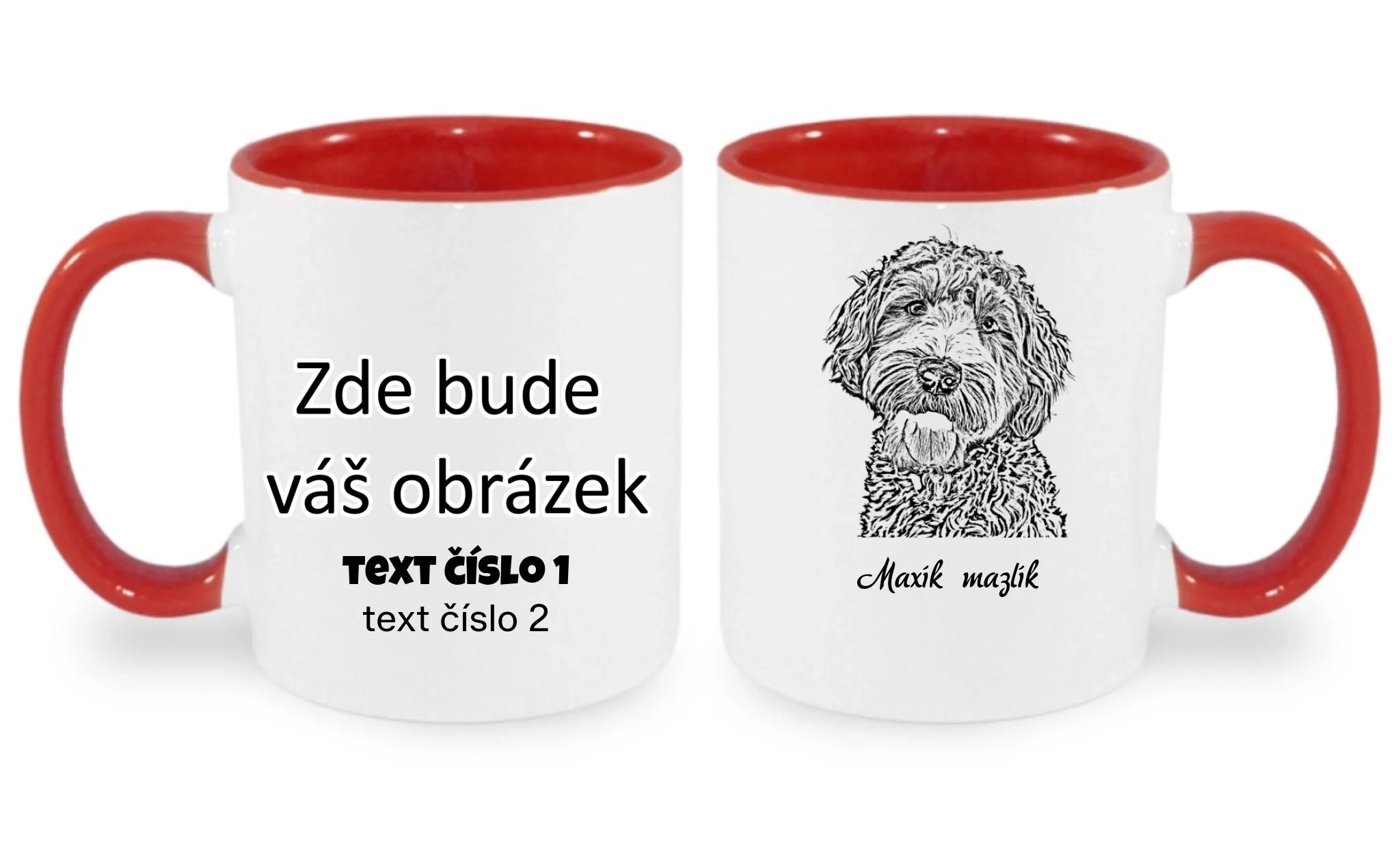 SKICA Z FOTKY - VLOŽTE FOTO A DOPLŇTE JMÉNO hrníček oboustranný potisk hrníček Bílá červená 330 ml