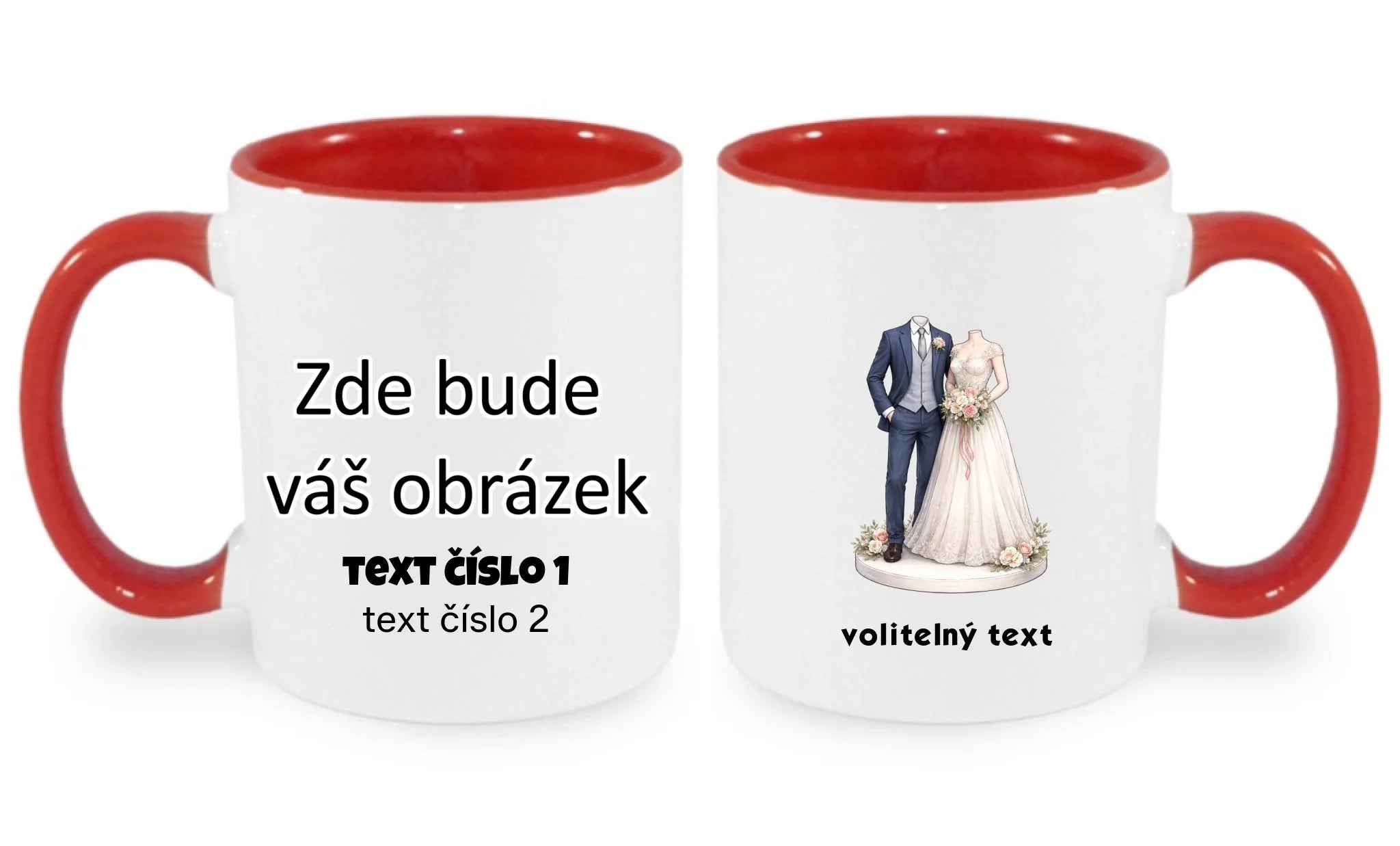 NOVOMANŽELÉ (ZATÍM) BEZ HLAVY - VLOŽTE FOTO, AUTOMATICKÝ OŘEZ hrníček oboustranný potisk hrníček Bílá červená 330 ml