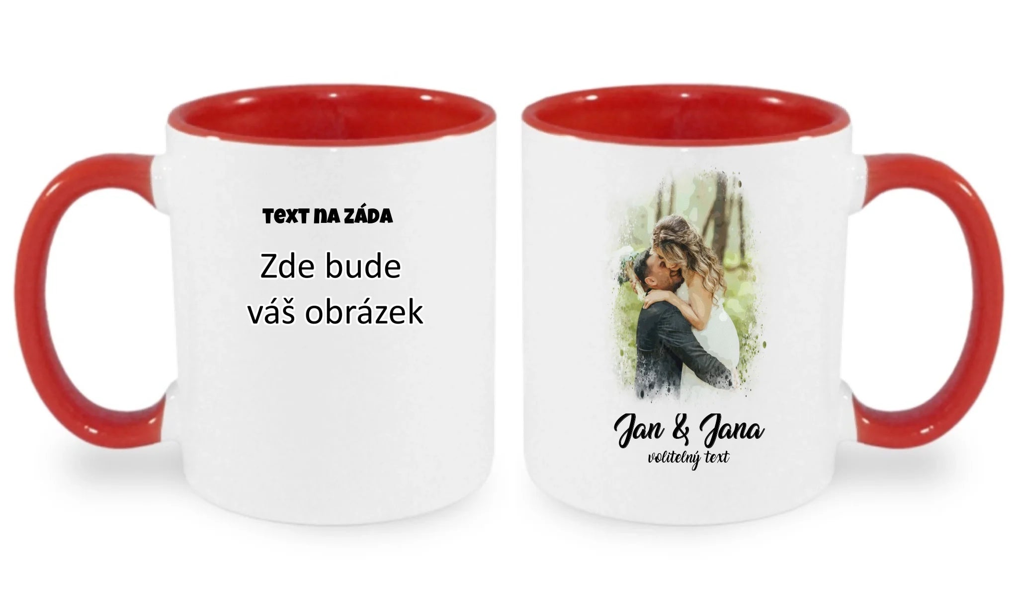 SVATEBNÍ FOTO - VLOŽTE FOTO A DOPLŇTE TEXTY hrníček oboustranný potisk hrníček Bílá červená 330 ml