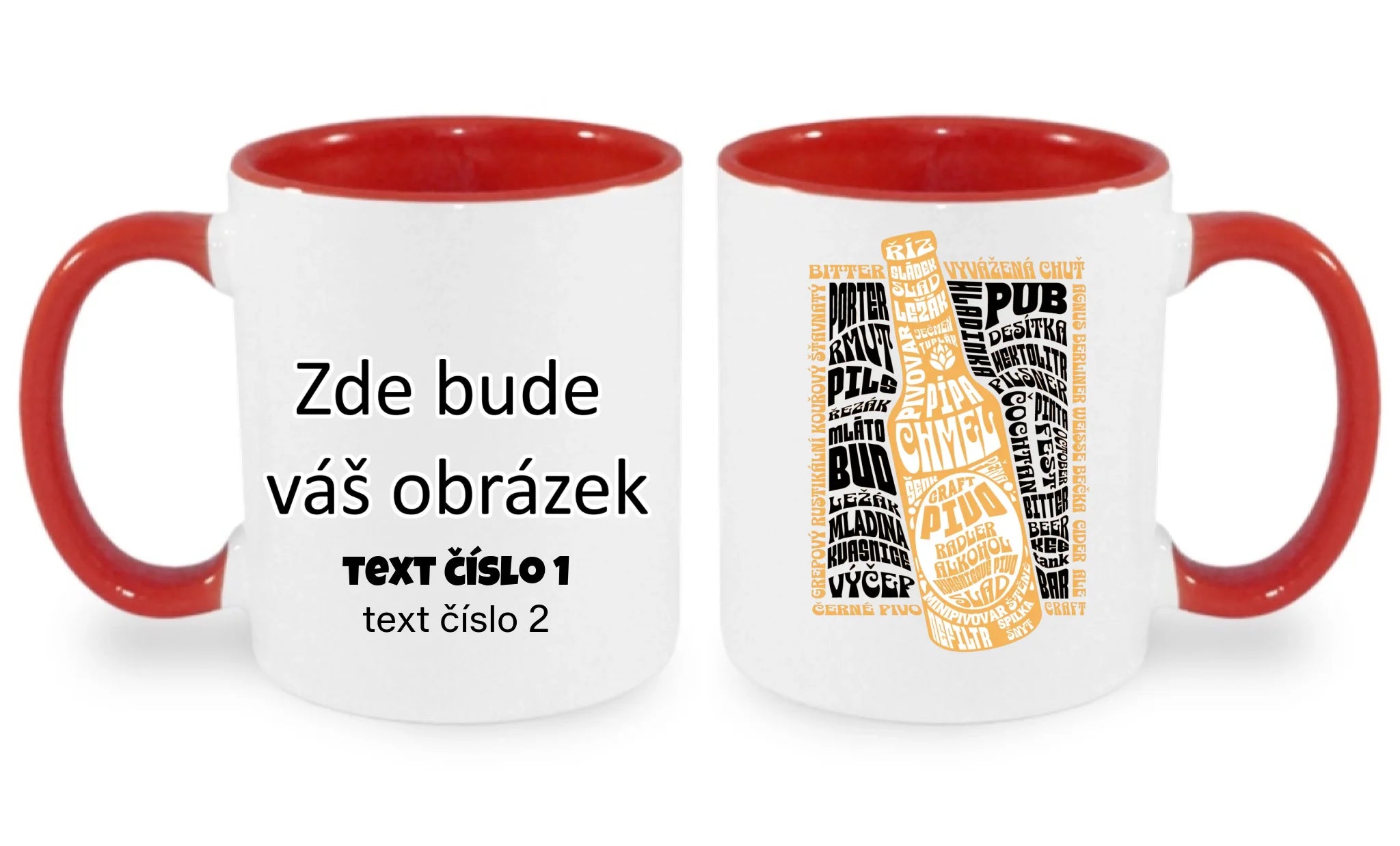 PIVO hrníček (5+ motivů) oboustranný potisk hrníček Bílá červená 330 ml