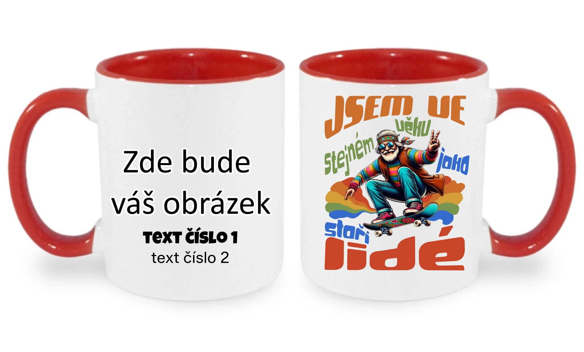 HRNÍČEK s motivem DĚDEČEK oboustranný potisk hrníček Bílá červená 330 ml