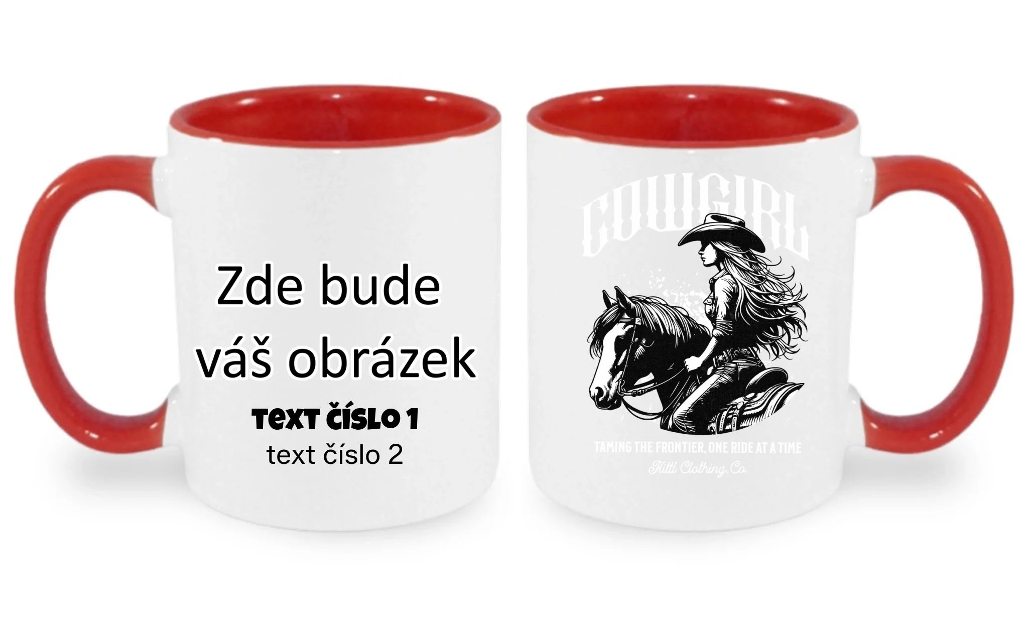 COWGIRL (výběr z 5 motivů) hrníček oboustranný potisk hrníček Bílá červená 330 ml