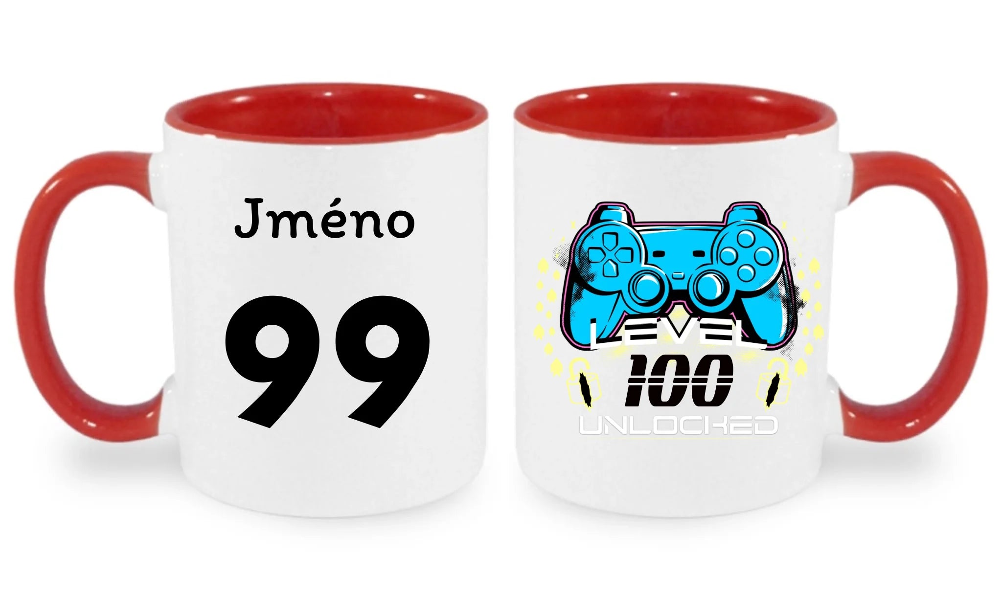narozeniny LEVEL UNLOCKED hrníček oboustranný potisk hrníček Bílá červená 330 ml