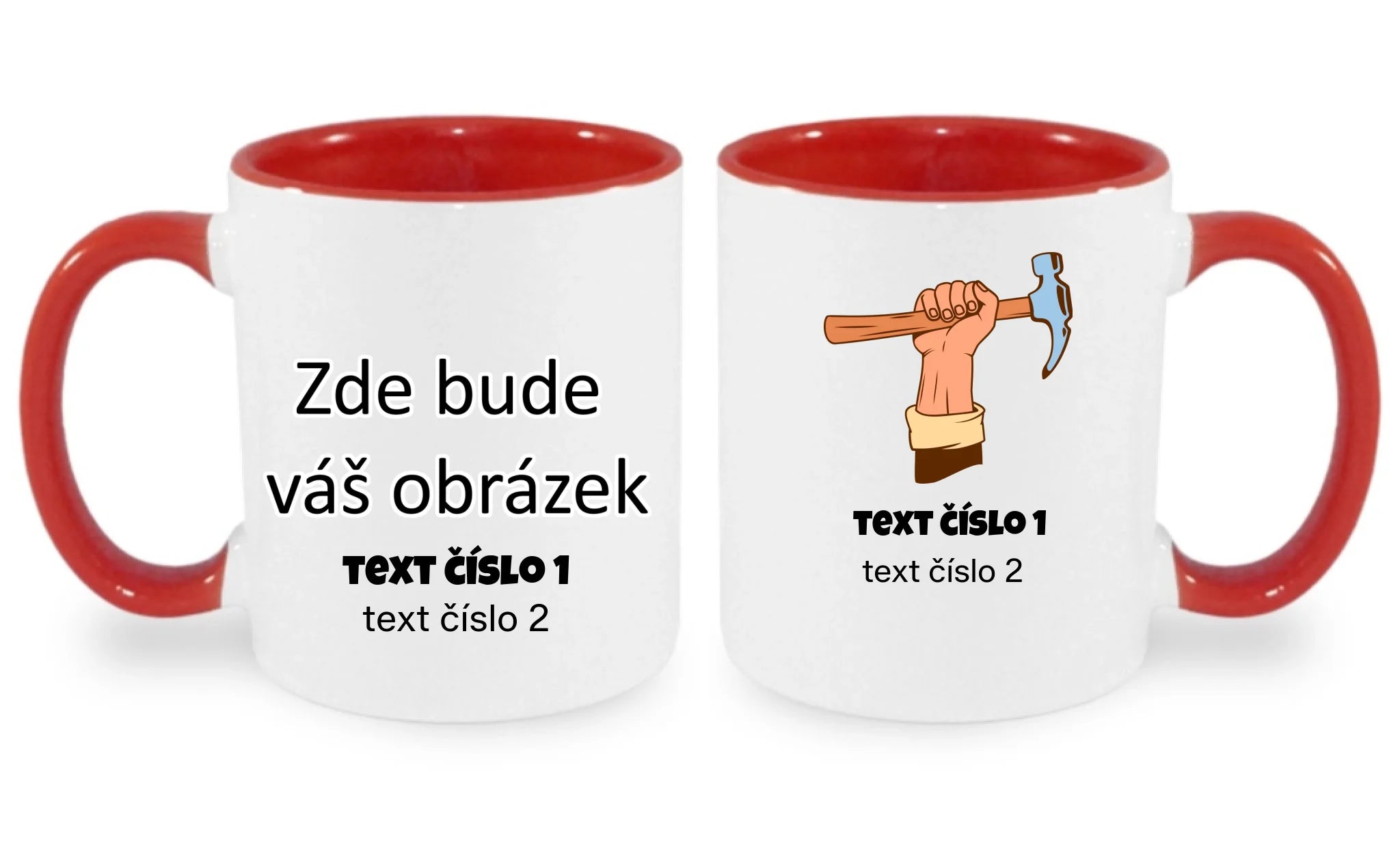 PRACOVNÍ VÝBĚR OBRÁZKU (10+motivů) a MOŽNOST DOPLNIT VLASTNÍ TEXTY hrníček oboustranný potisk hrníček Bílá červená 330 ml