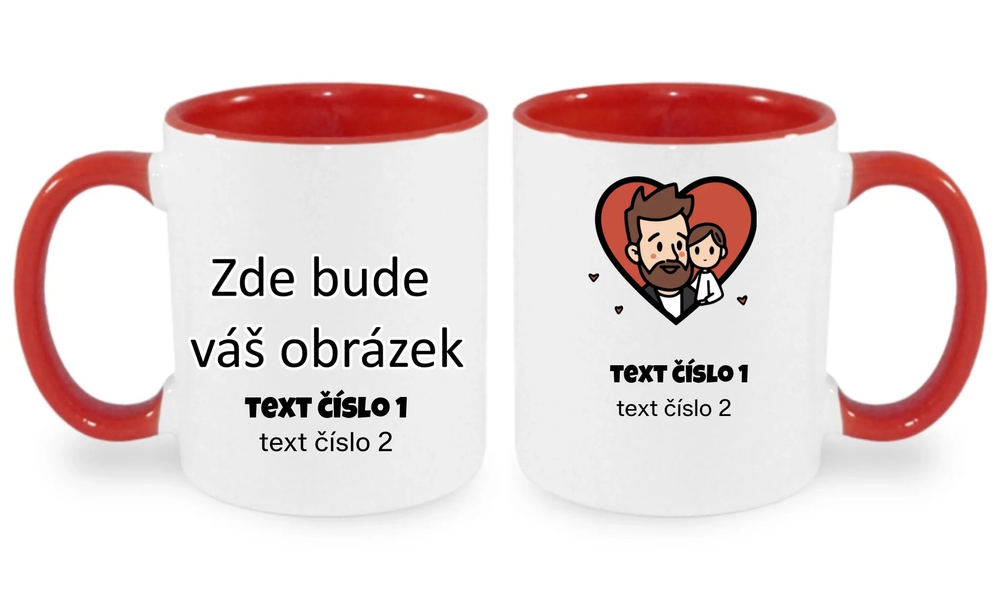 HRNÍČEK s motivem NEJ TÁTA (výběr z 10+ obrázků, možnost doplnit vlastní texty) oboustranný potisk hrníček Bílá červená 330 ml