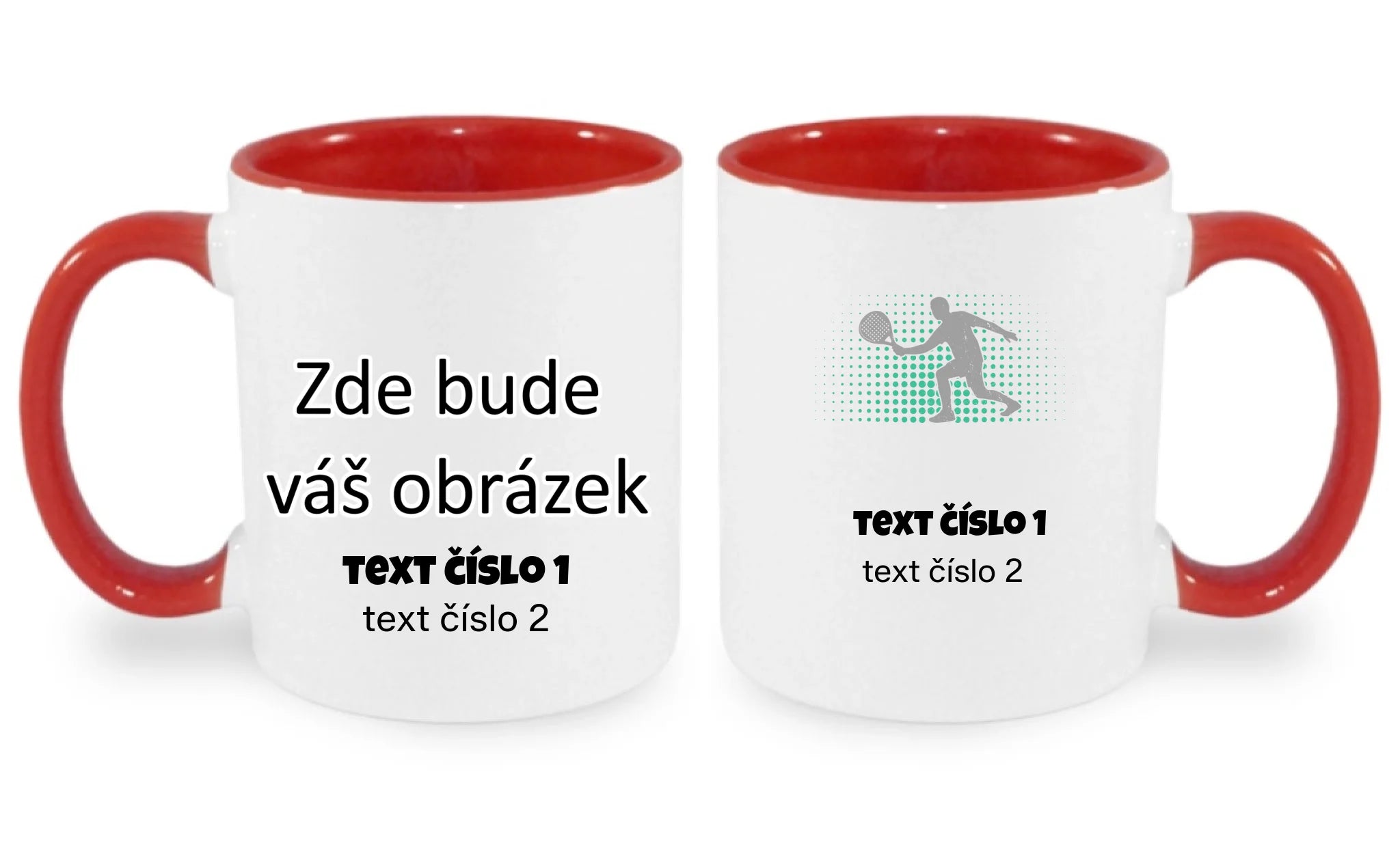 PADEL VÝBĚR OBRÁZKU (10+motivů) a MOŽNOST DOPLNIT VLASTNÍ TEXTY hrníček oboustranný potisk hrníček Bílá červená 330 ml
