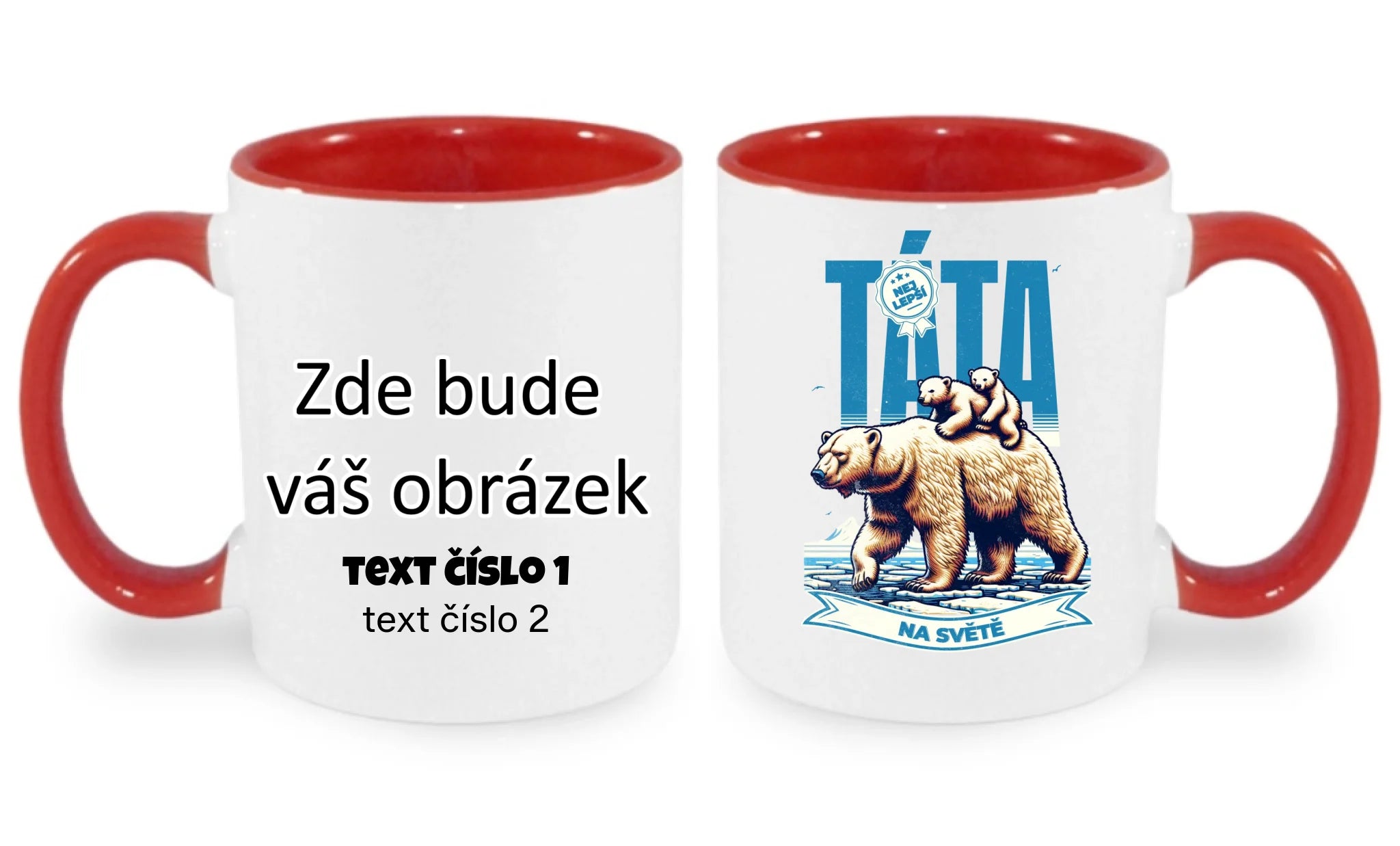 HRNÍČEK s motivem NEJ TÁTA (výběr ze 17+ potisků) oboustranný potisk hrníček Bílá červená 330 ml