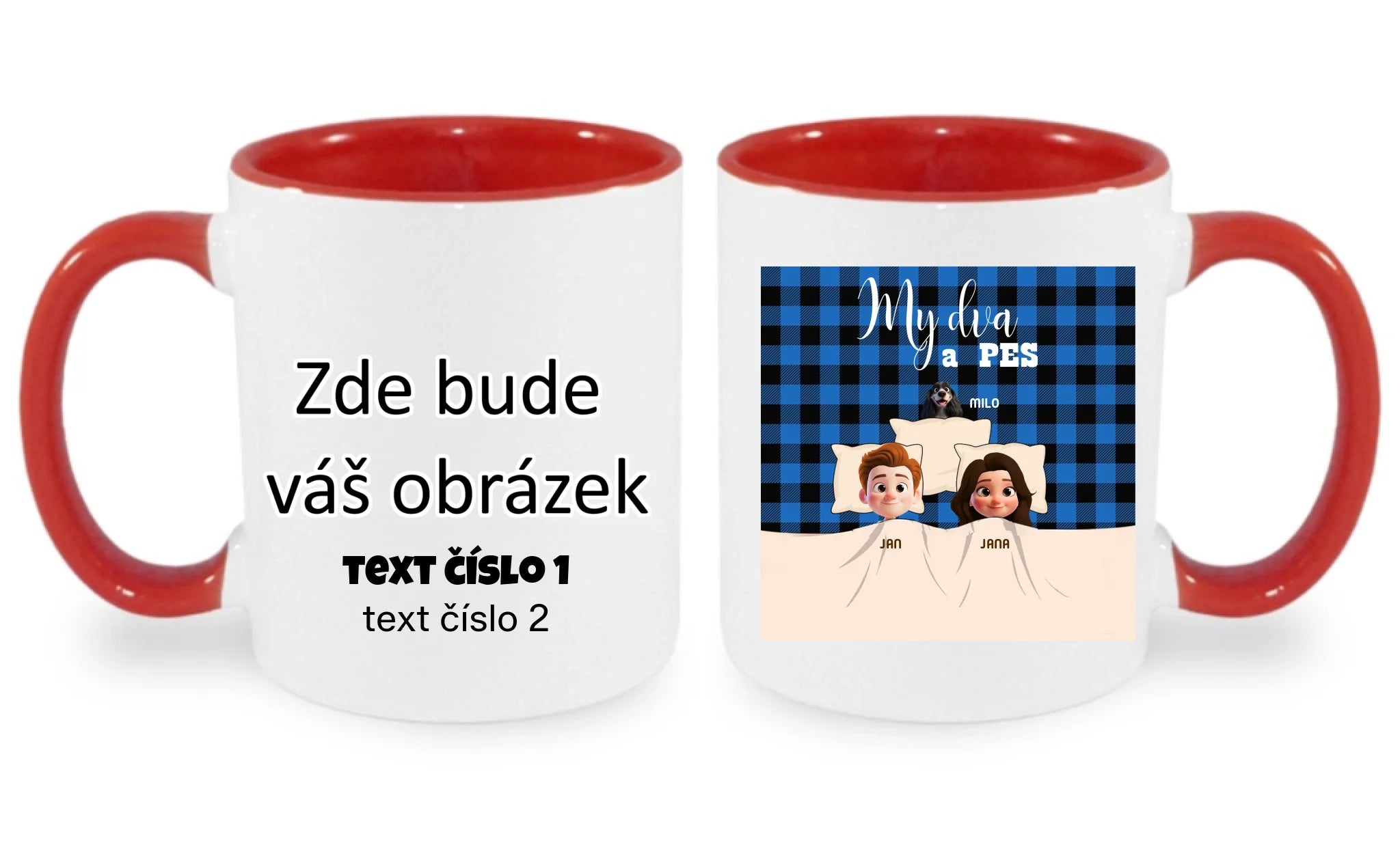 NAŠE SMEČKA - VYTVOŘTE SI MOTIV NA MÍRU hrníček oboustranný potisk hrníček Bílá červená 330 ml
