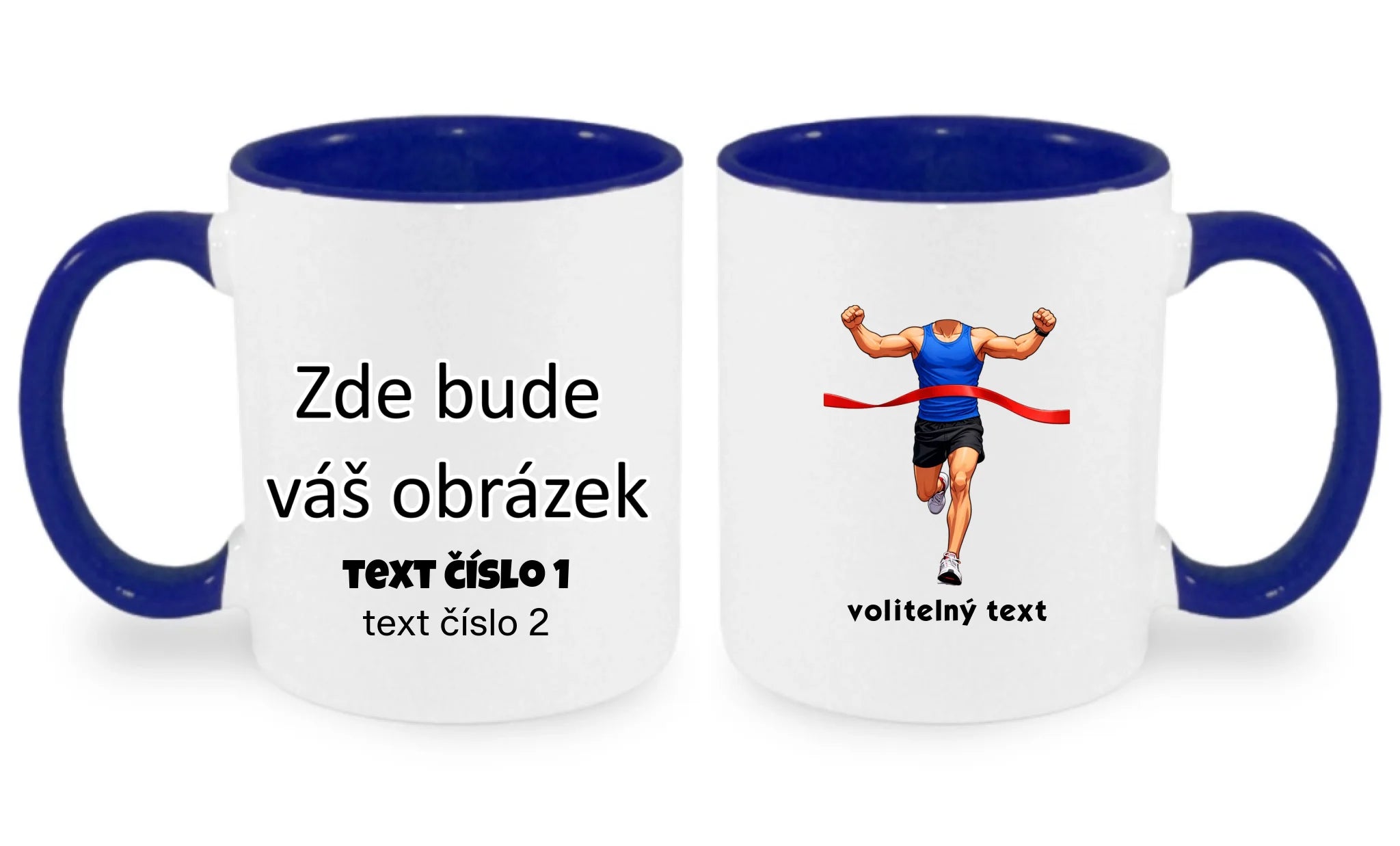 BĚH KOLO PLAVÁNÍ POSTAVA ZATÍM BEZ HLAVY - VLOŽTE FOTO, AUTOMATICKÝ OŘEZ hrníček oboustranný potisk hrníček Bílá modrá 330 ml