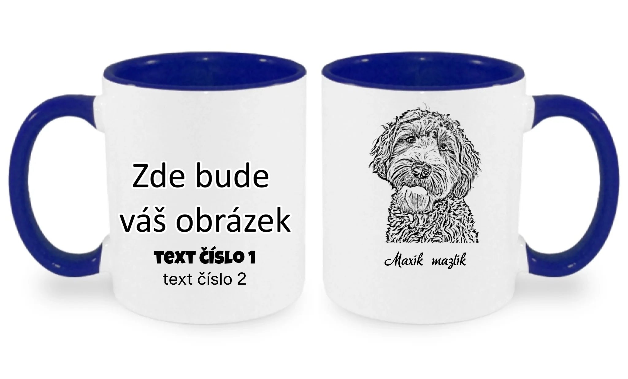 SKICA Z FOTKY - VLOŽTE FOTO A DOPLŇTE JMÉNO hrníček oboustranný potisk hrníček Bílá modrá 330 ml