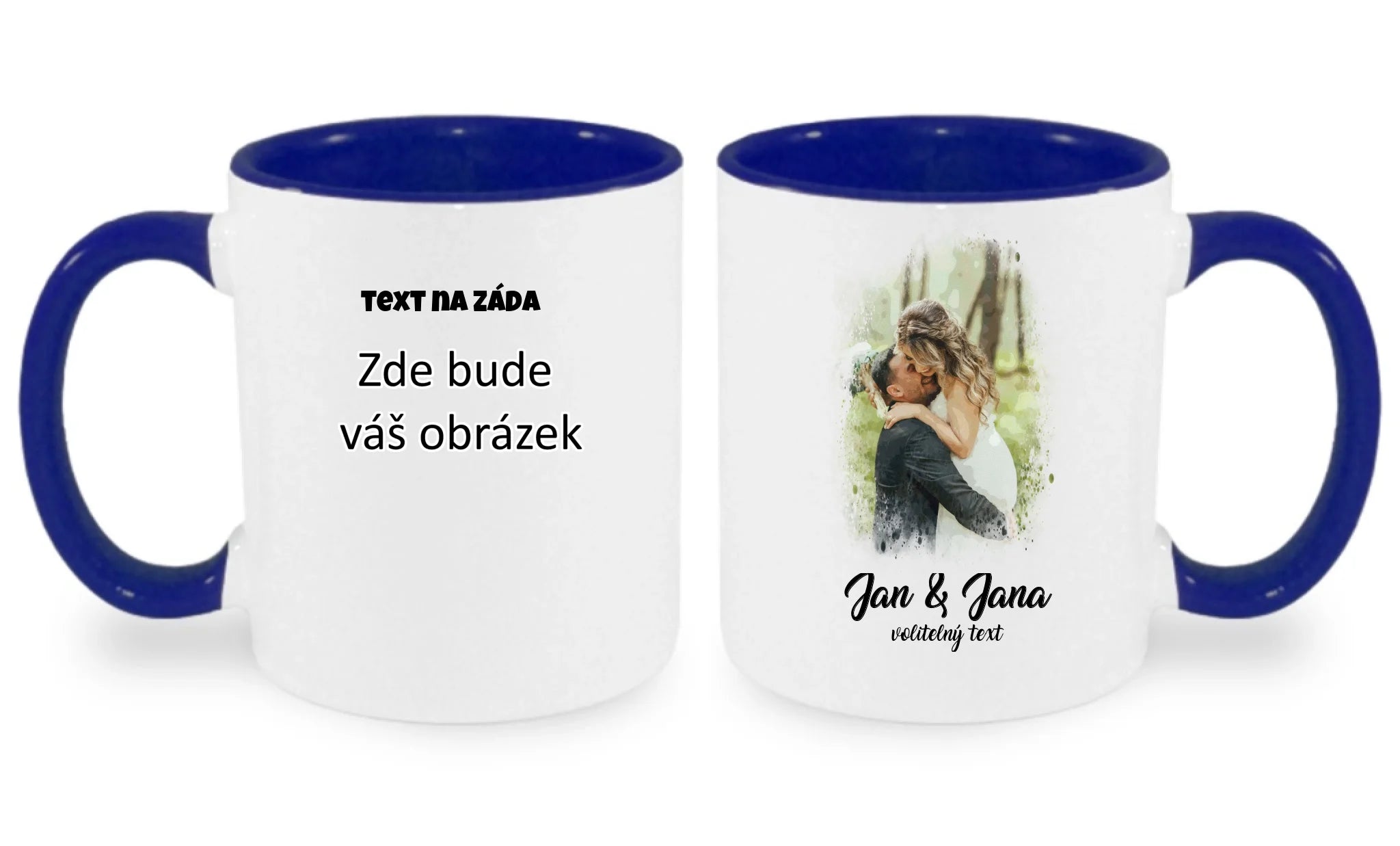 SVATEBNÍ FOTO - VLOŽTE FOTO A DOPLŇTE TEXTY hrníček oboustranný potisk hrníček Bílá modrá 330 ml