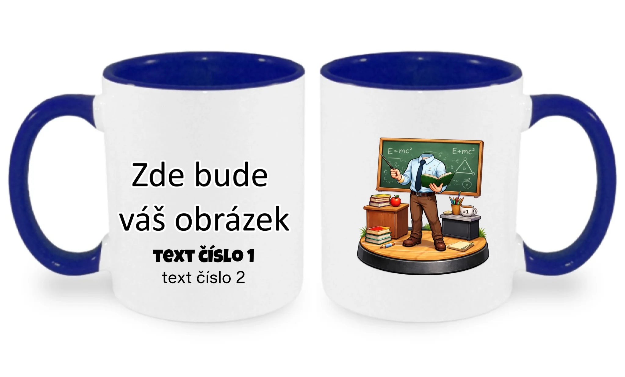 UČITEL/KA (ZATÍM) BEZ HLAVY - VLOŽTE FOTO, AUTOMATICKÝ OŘEZ hrníček oboustranný potisk hrníček Bílá modrá 330 ml