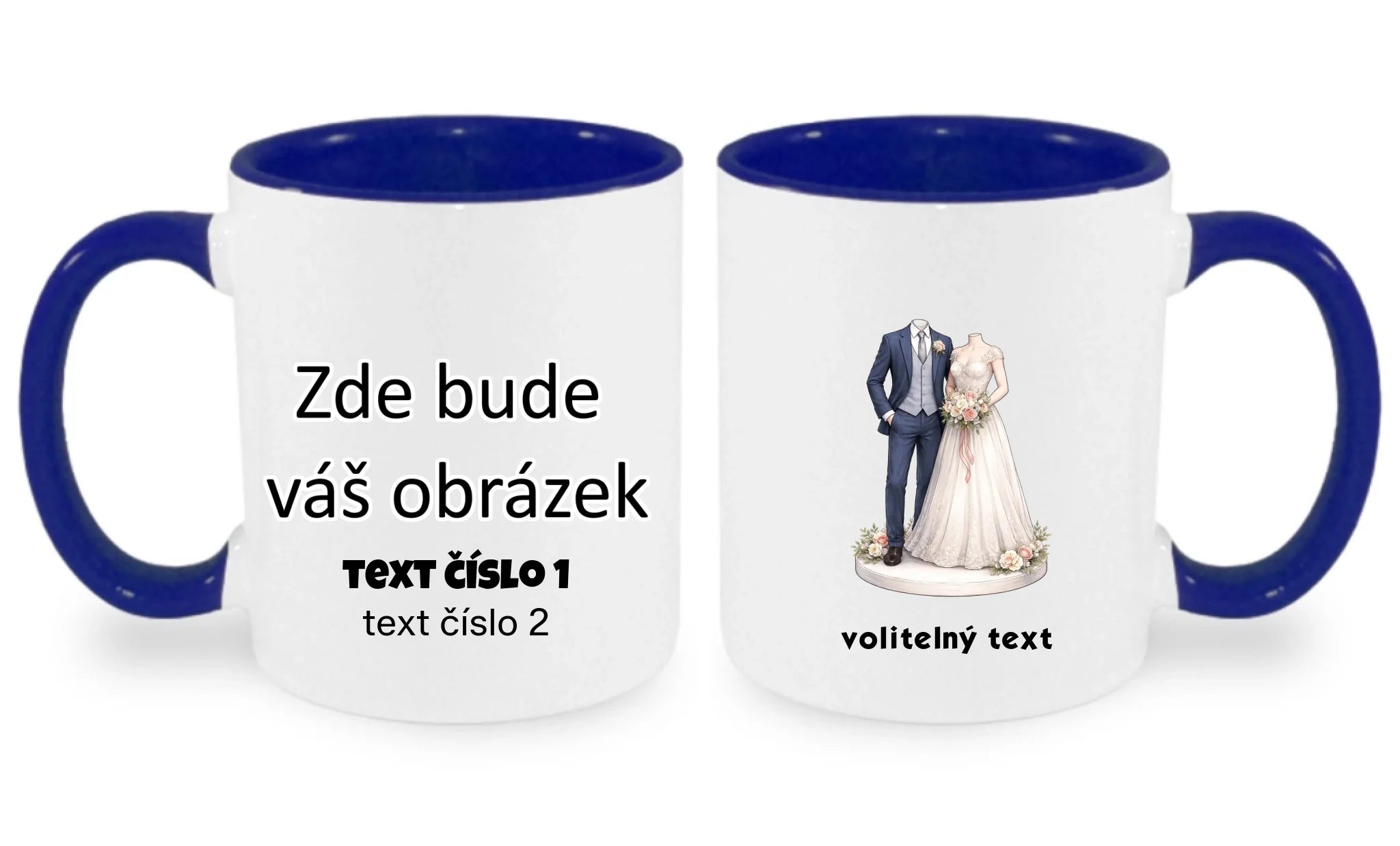 NOVOMANŽELÉ (ZATÍM) BEZ HLAVY - VLOŽTE FOTO, AUTOMATICKÝ OŘEZ hrníček oboustranný potisk hrníček Bílá modrá 330 ml