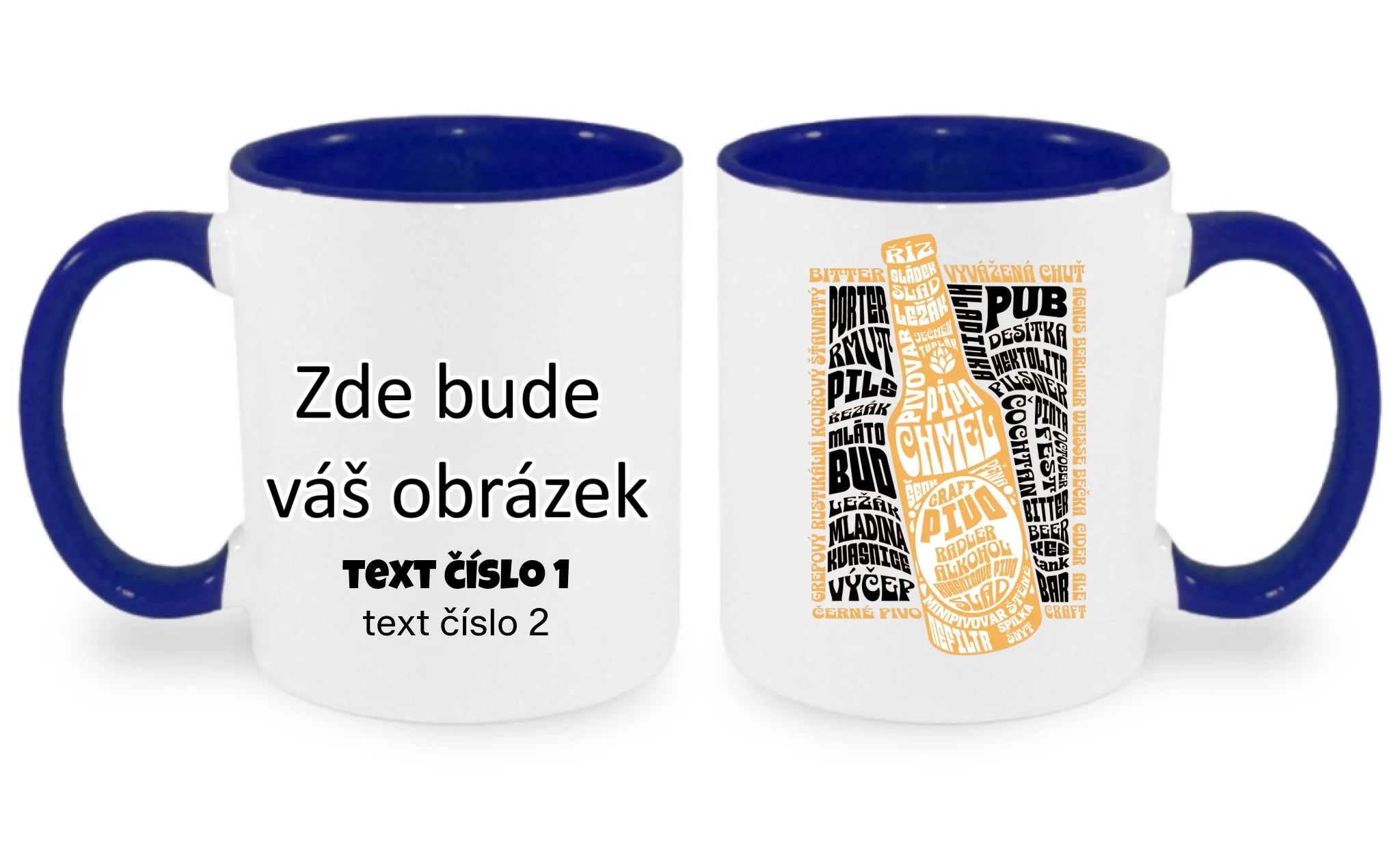 PIVO hrníček (5+ motivů) oboustranný potisk hrníček Bílá modrá 330 ml