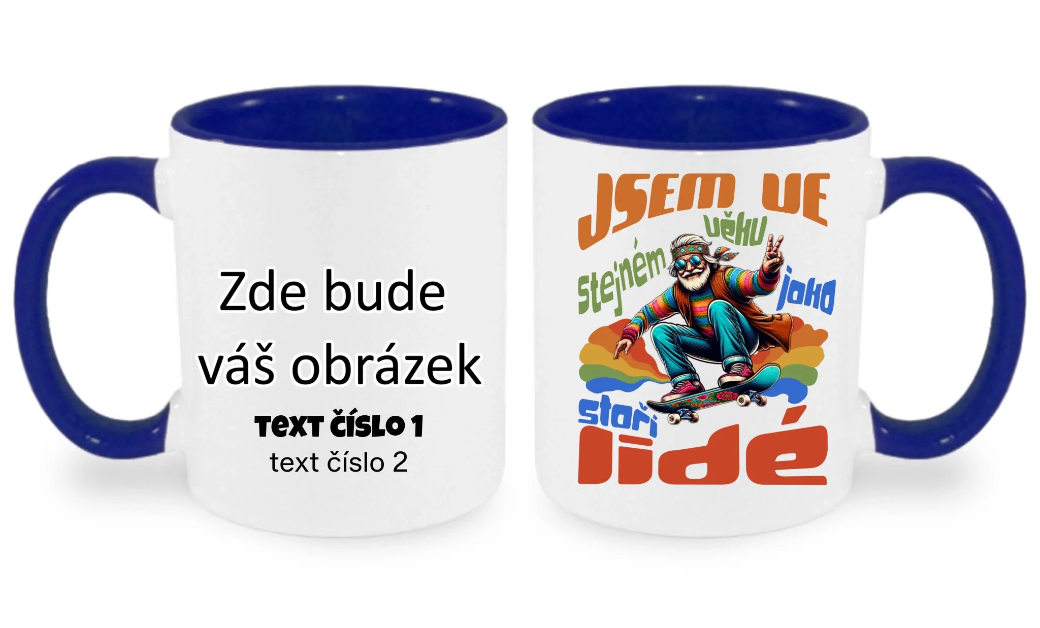 HRNÍČEK s motivem DĚDEČEK oboustranný potisk hrníček Bílá modrá 330 ml
