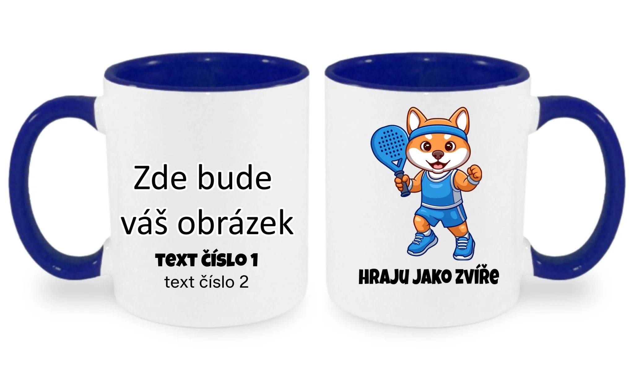HRNÍČEK s motivem PADEL HRAJU JAKO ZVÍŘE (výběr ze 3 potisků) oboustranný potisk hrníček Bílá modrá 330 ml