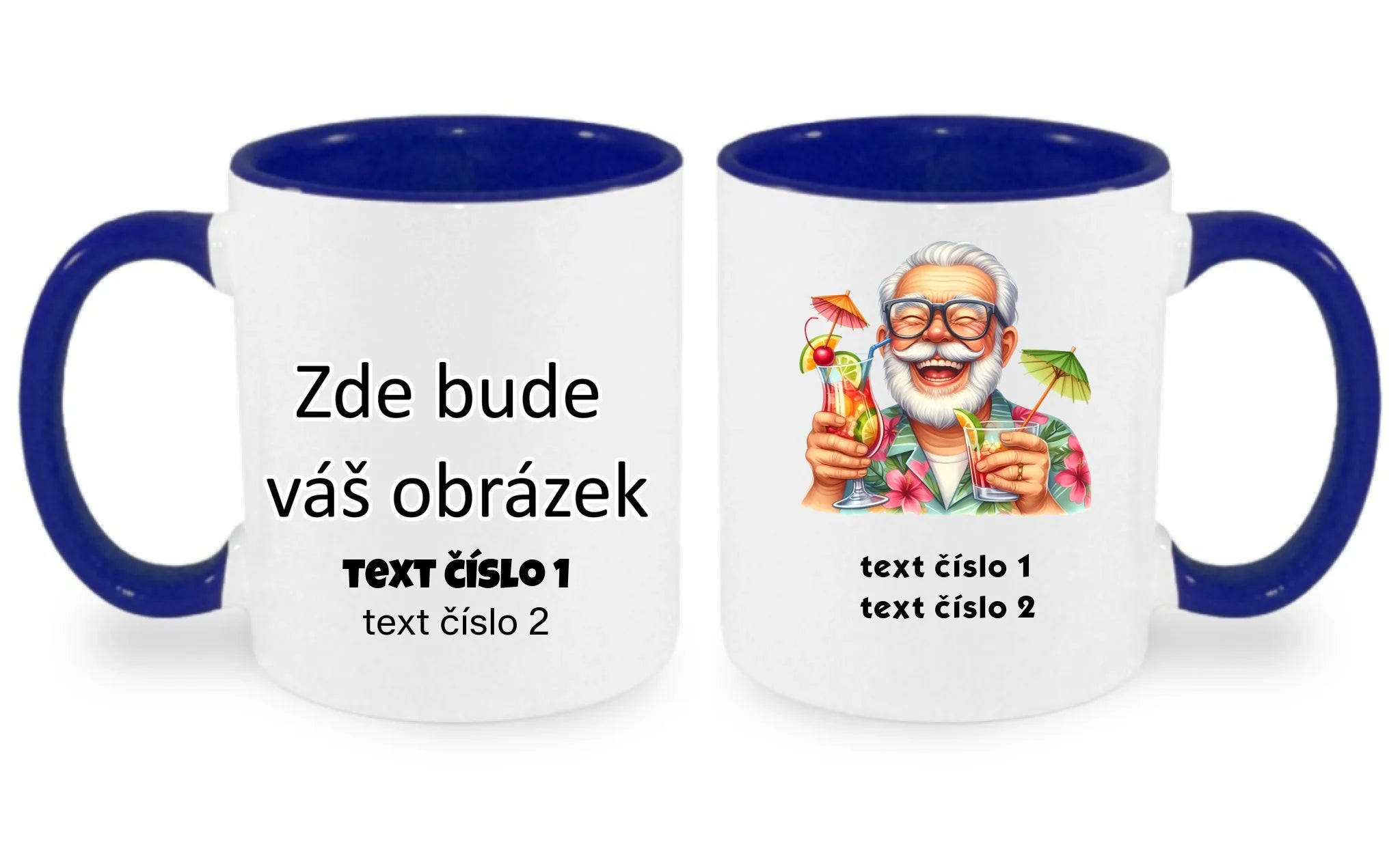 HRNÍČEK s motivem DĚDEČEK (výběr z 10+ obrázků, možnost doplnit vlastní texty) oboustranný potisk hrníček Bílá modrá 330 ml
