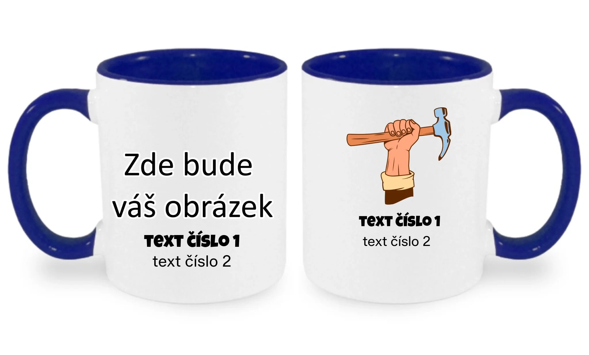 PRACOVNÍ VÝBĚR OBRÁZKU (10+motivů) a MOŽNOST DOPLNIT VLASTNÍ TEXTY hrníček oboustranný potisk hrníček Bílá modrá 330 ml
