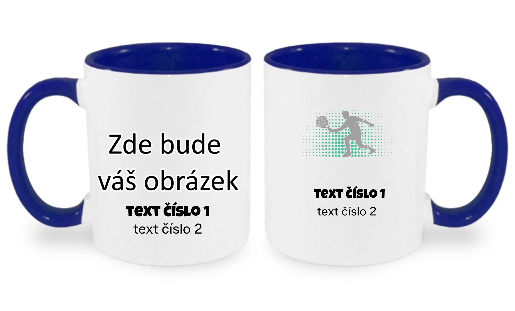 PADEL VÝBĚR OBRÁZKU (10+motivů) a MOŽNOST DOPLNIT VLASTNÍ TEXTY hrníček oboustranný potisk hrníček Bílá modrá 330 ml